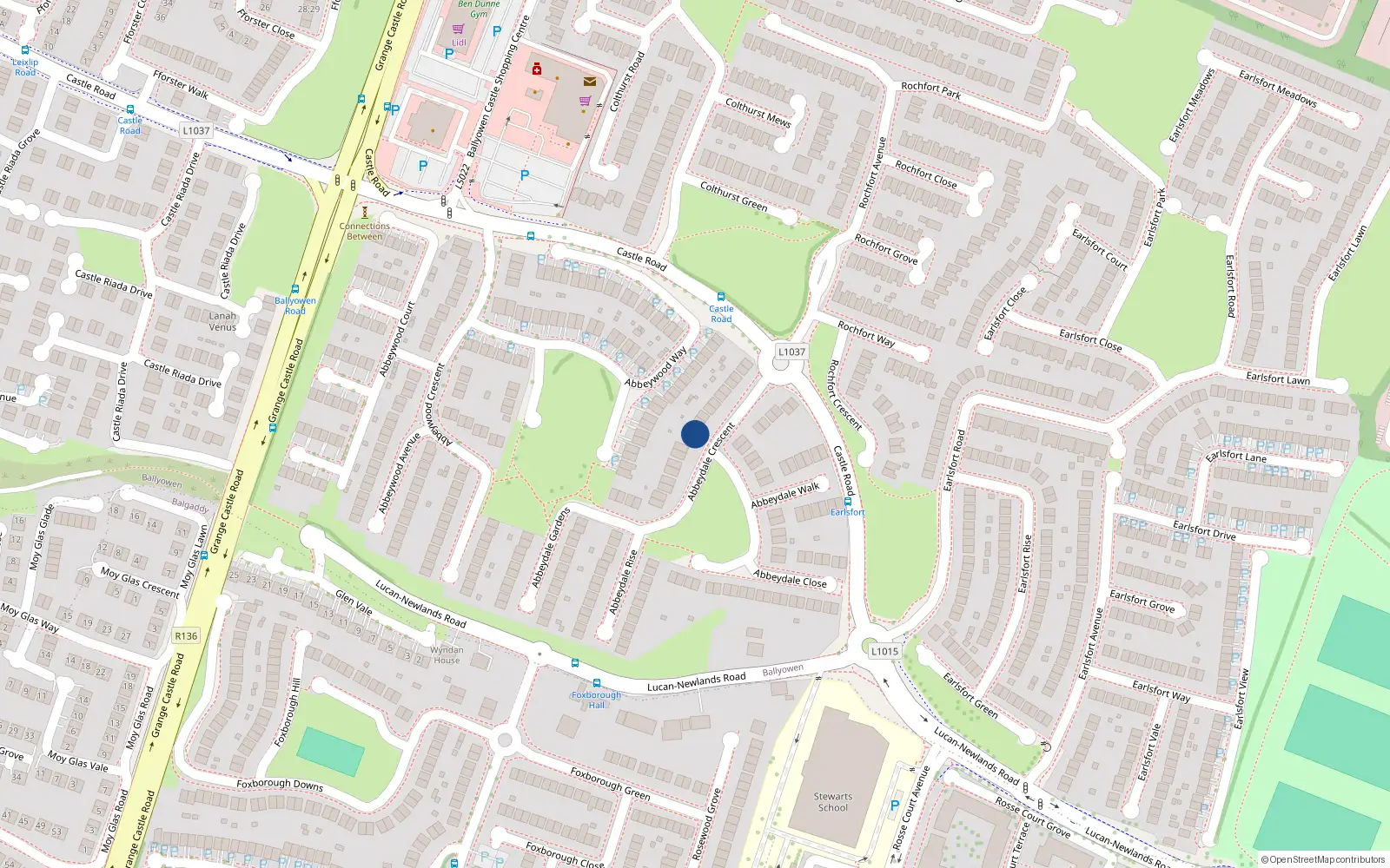 Overhead map showing the location of 21 Abbeydale Crescent, Lucan