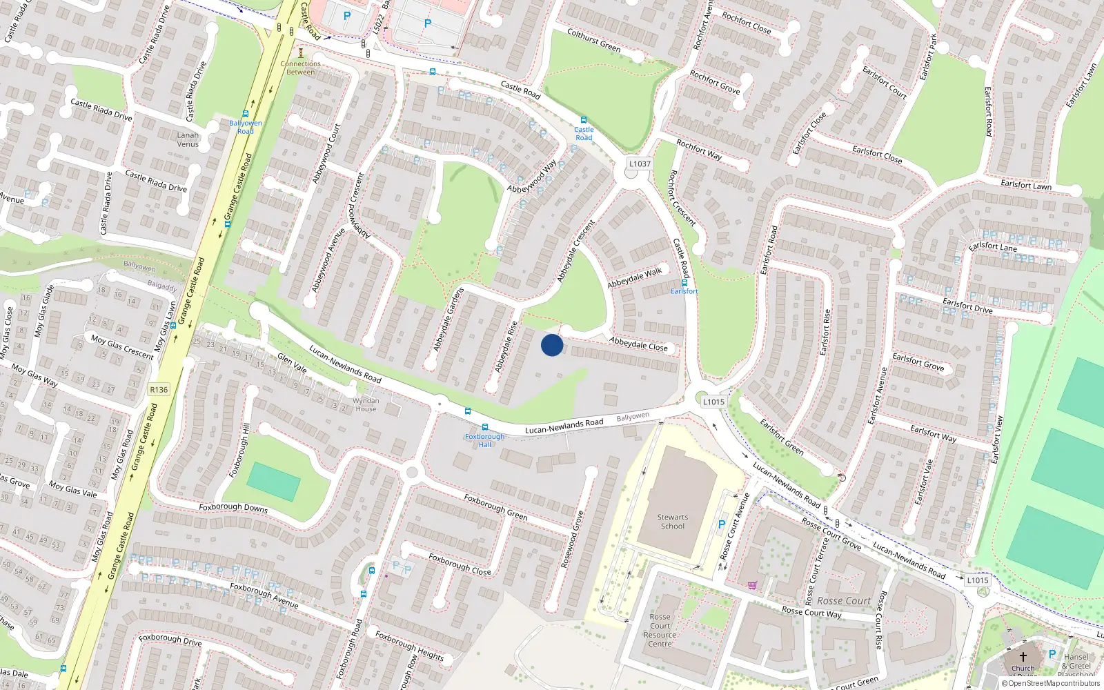 Overhead map showing the location of 21 Abbeydale Park, Lucan