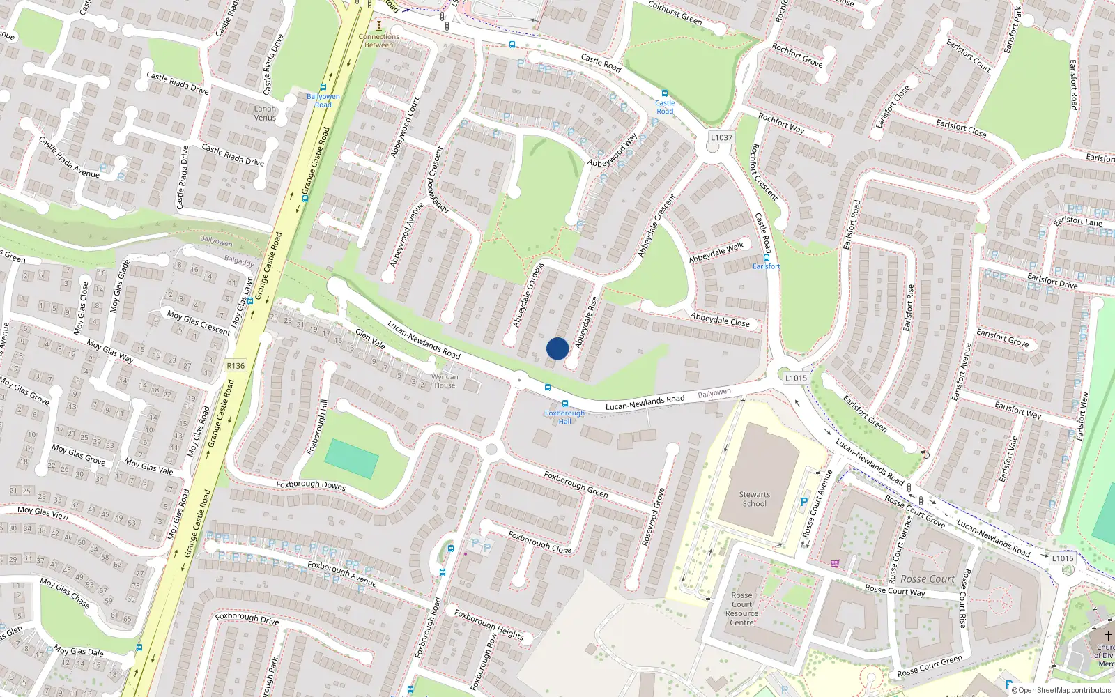 Overhead map showing the location of 21 Abbeydale Rise, Lucan