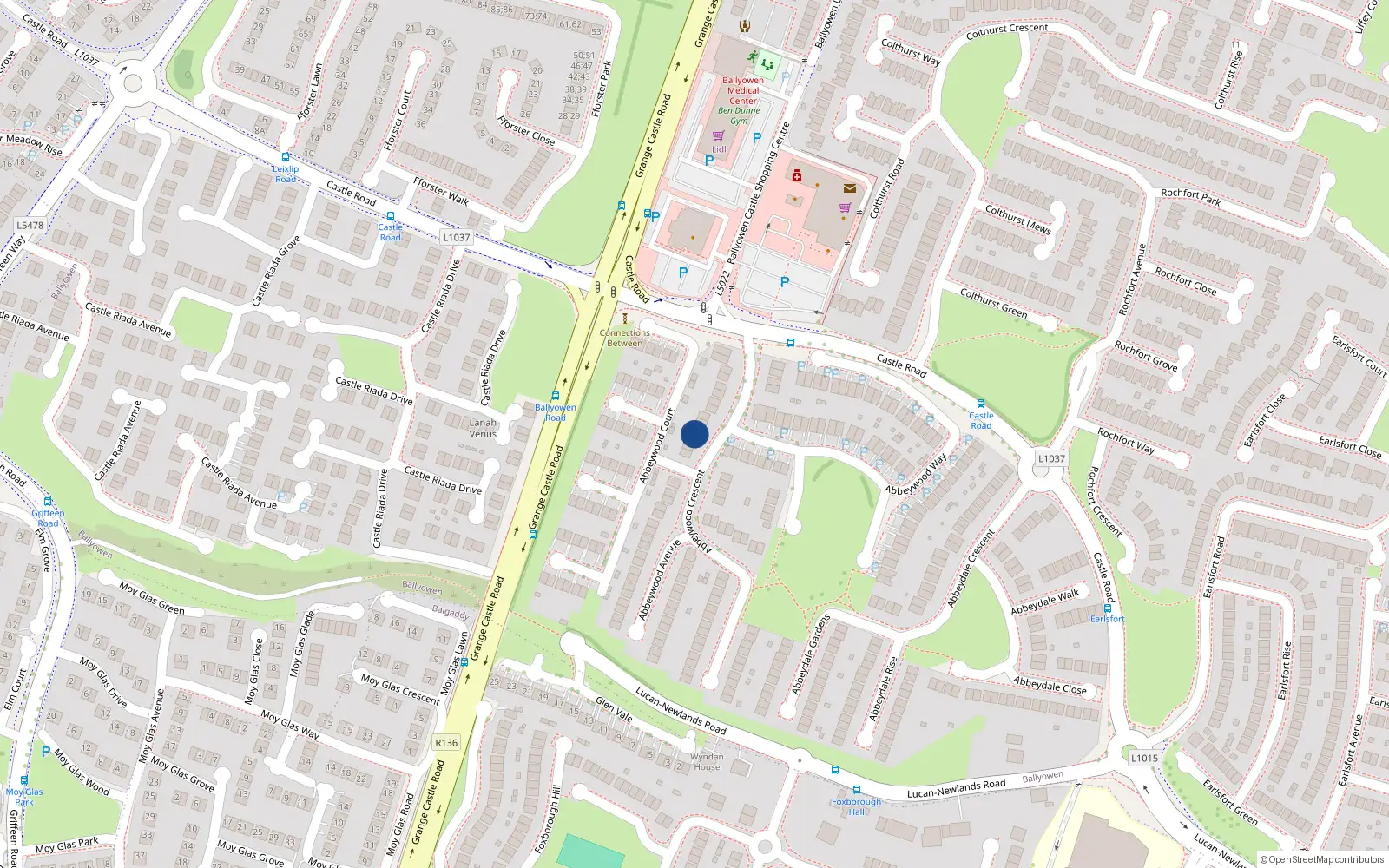 Overhead map showing the location of 21 Abbeywood Avenue, The Oaks, Lucan
