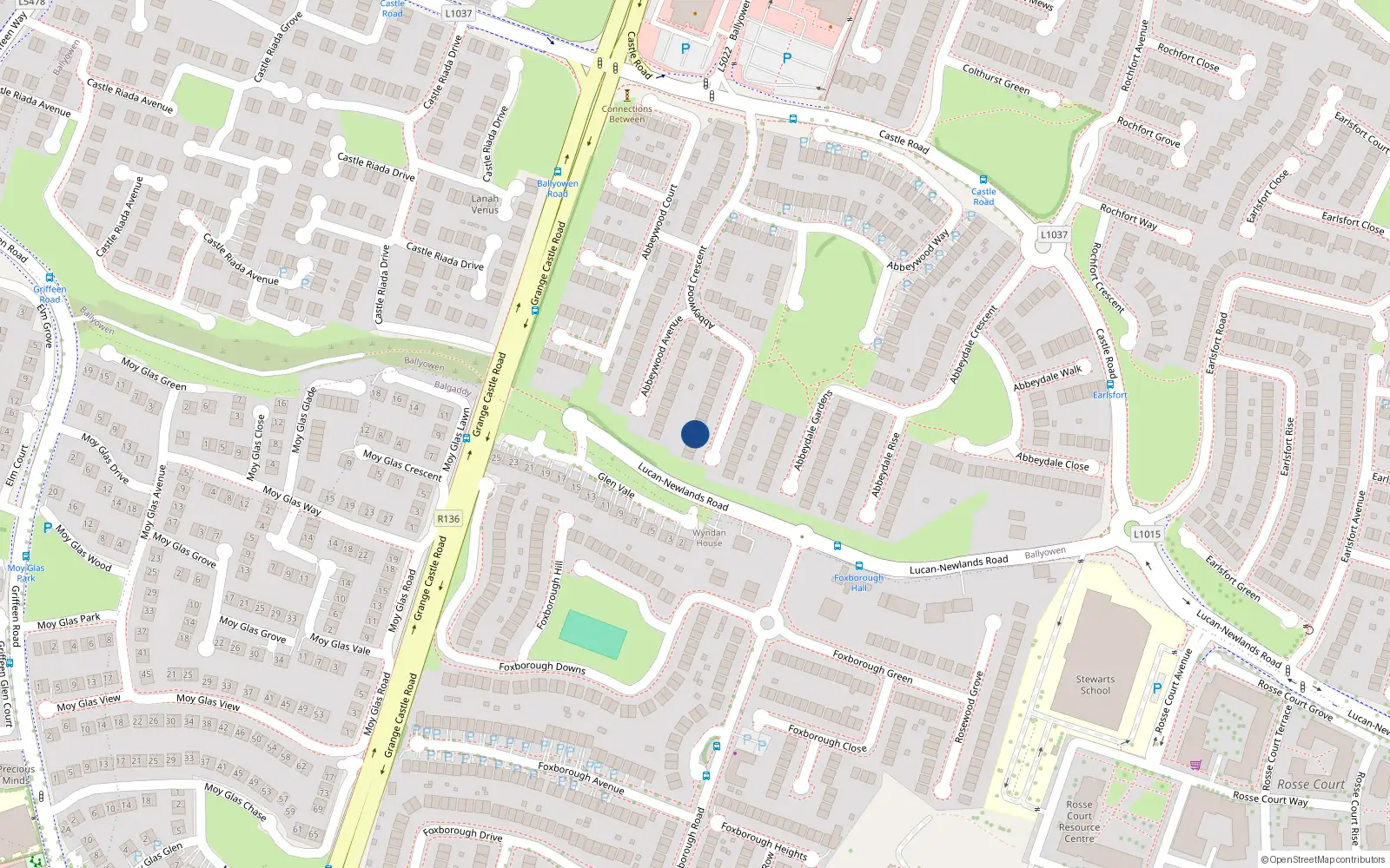 Overhead map showing the location of 21 Abbeywood Crescent, Lucan