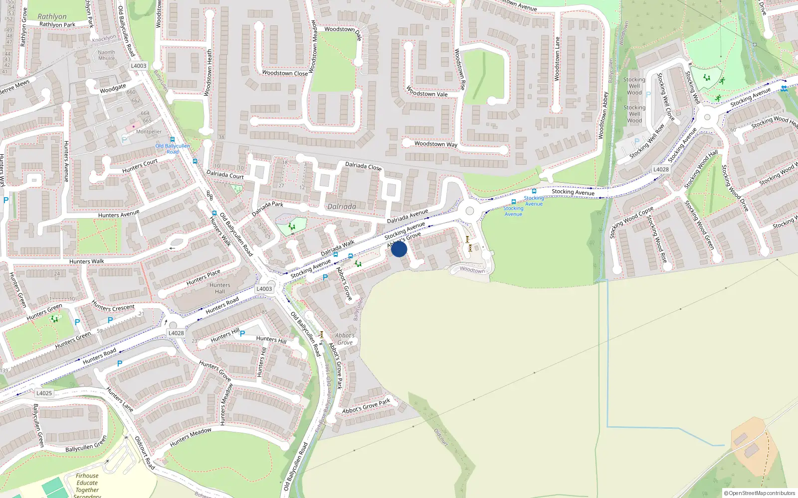 Overhead map showing the location of 21 Abbots Grove Avenue, Dublin 16