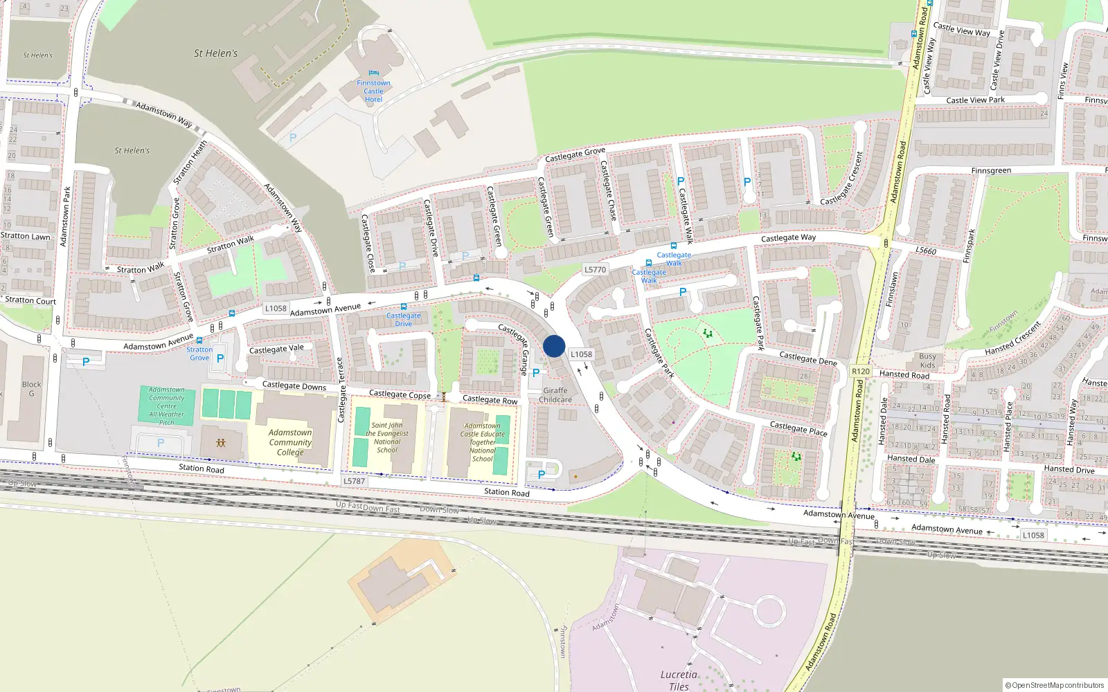 Overhead map showing the location of 21 Adamstown Avenue, Lucan
