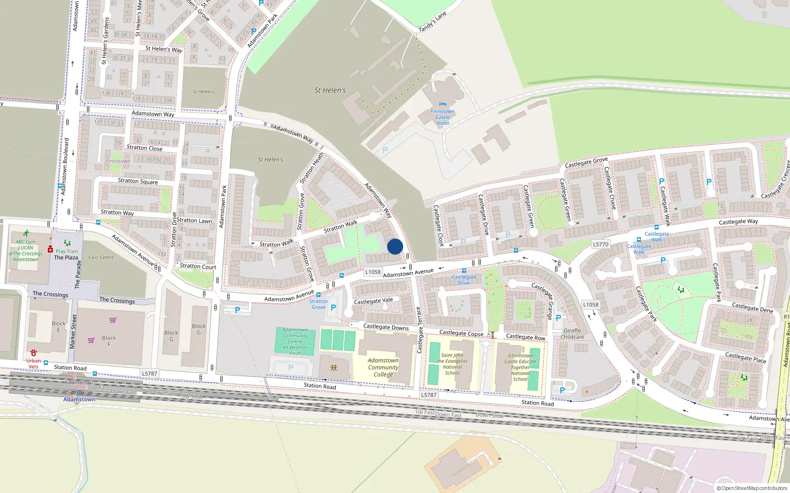 Overhead map showing the location of 21 Adamstown Way, Lucan