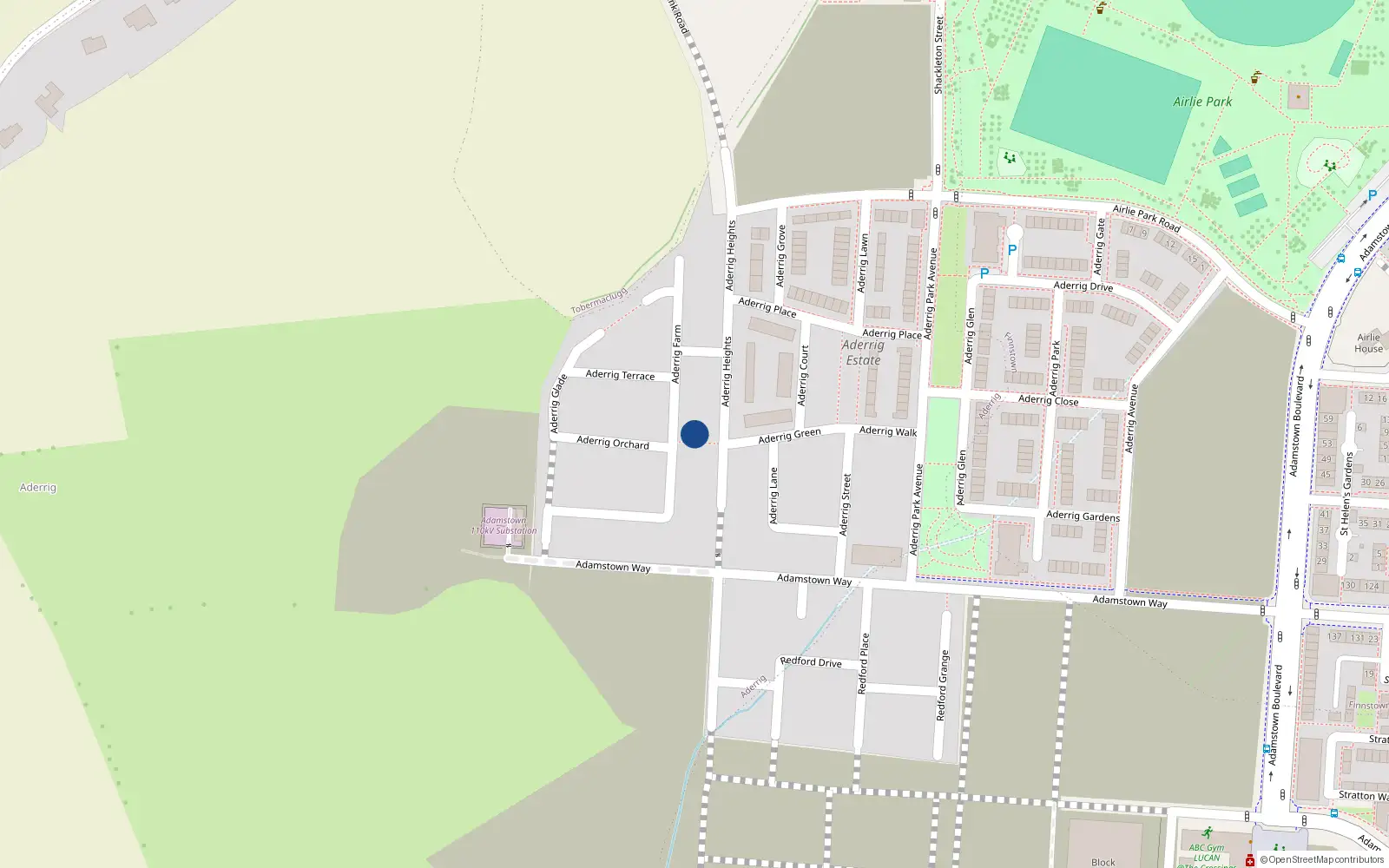Overhead map showing the location of 21 Aderrig Farm, Lucan