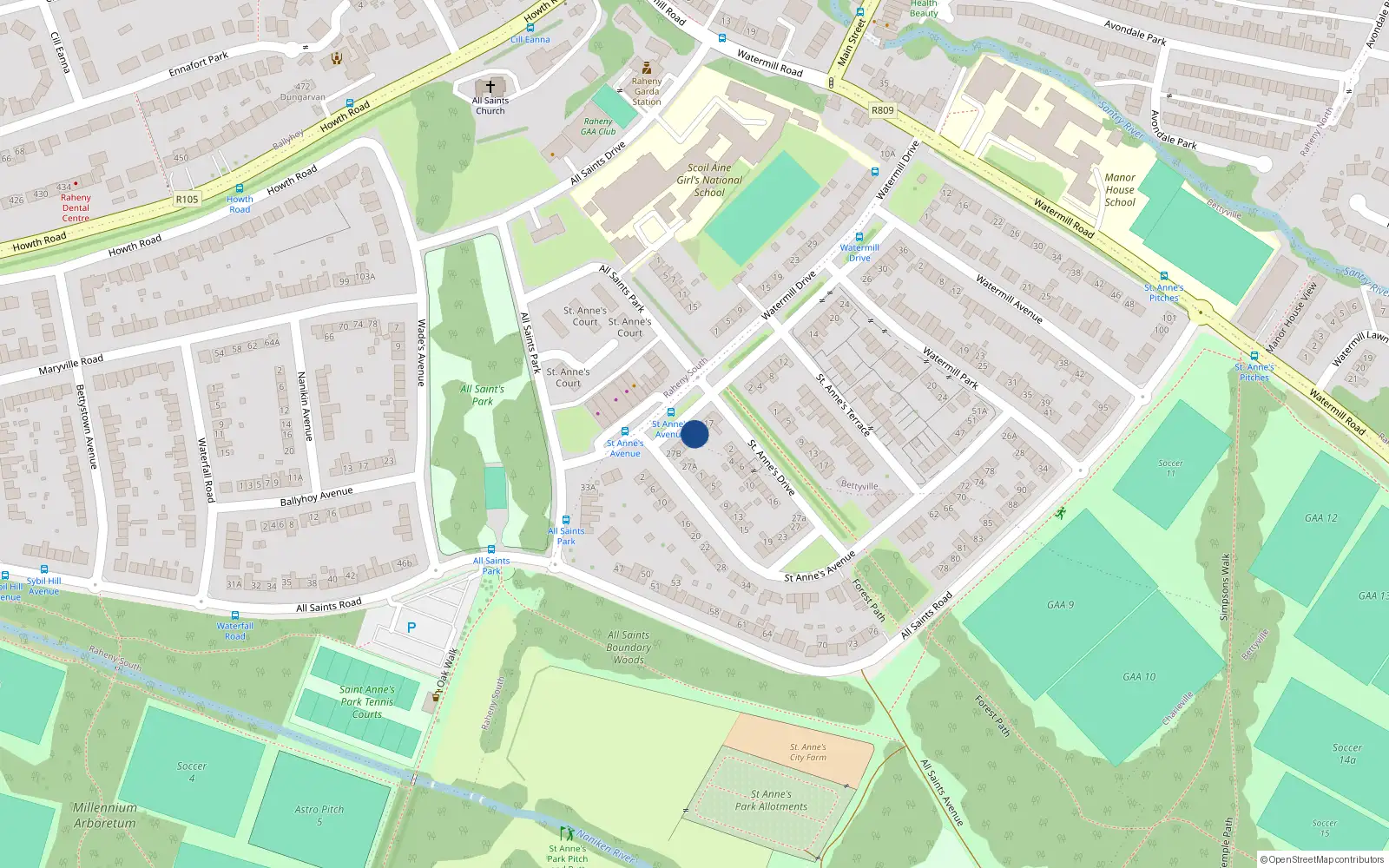 Overhead map showing the location of 21 All Saints Park, Dublin 5