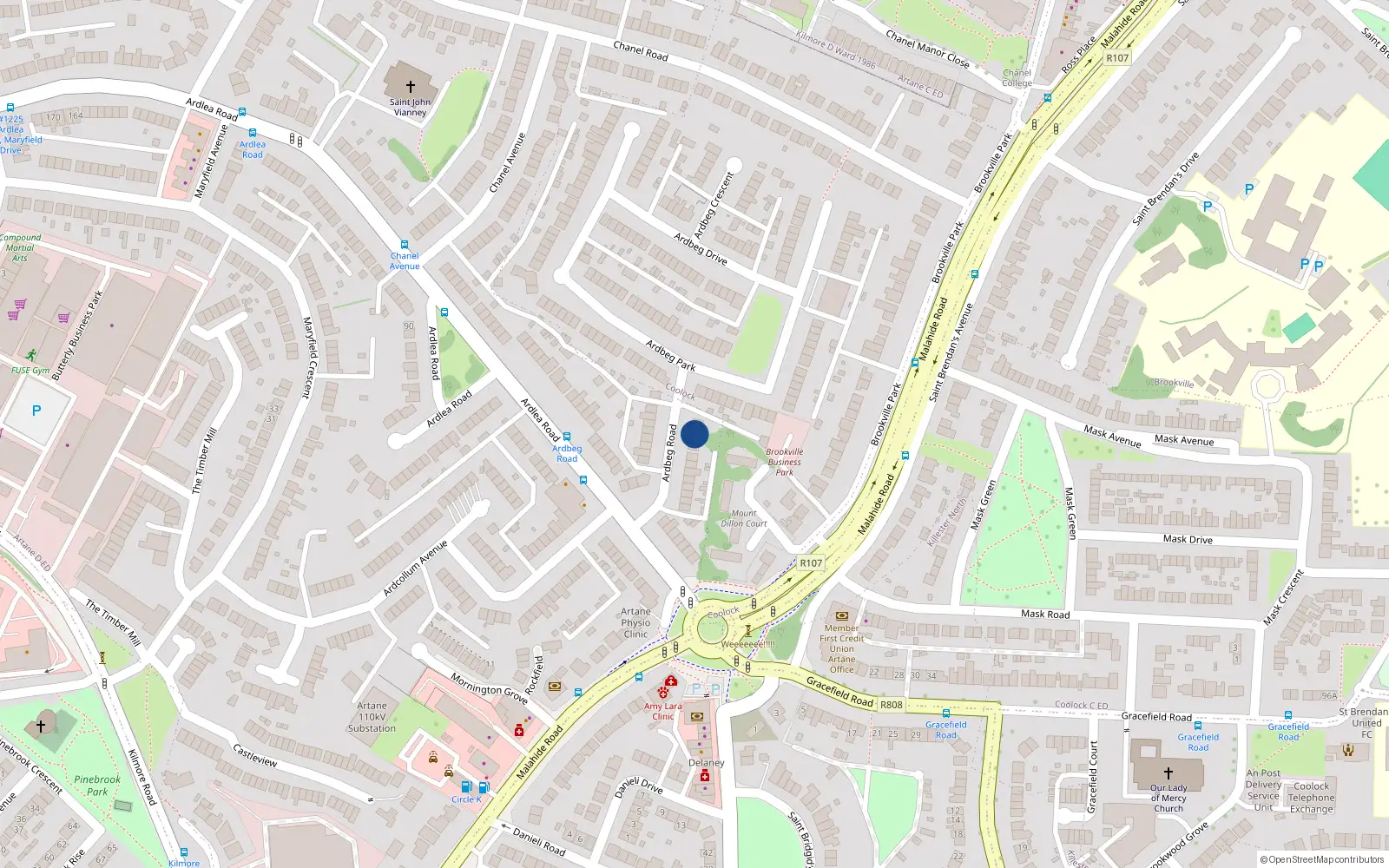 Overhead map showing the location of 21 Ardbeg Road, Artane, Dublin 5