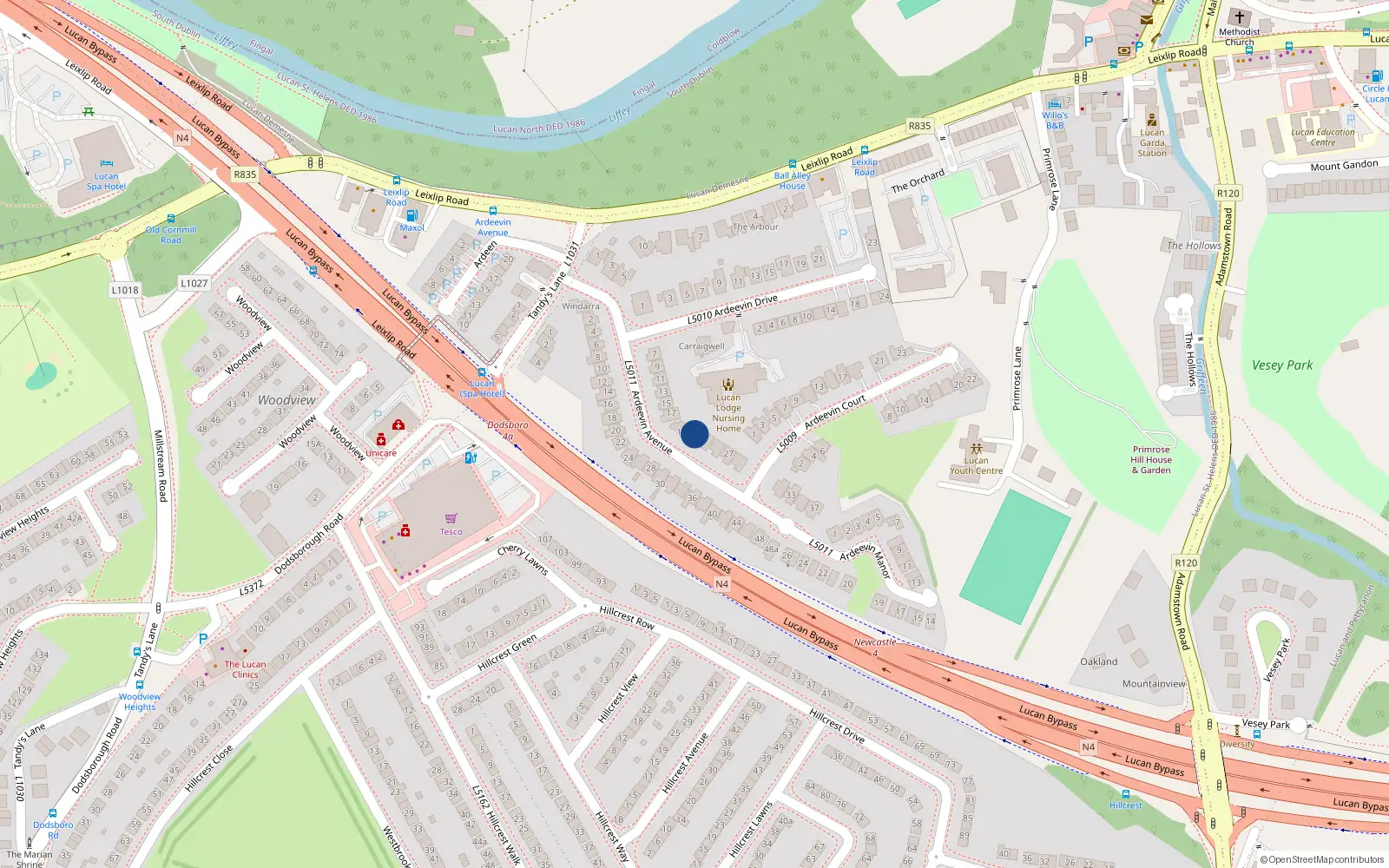 Overhead map showing the location of 21 Ardeevin Avenue, Lucan