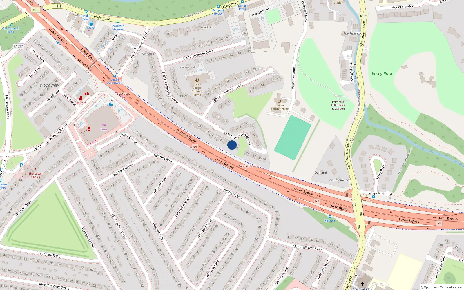 Overhead map showing the location of 21 Ardeevin Manor, Lucan