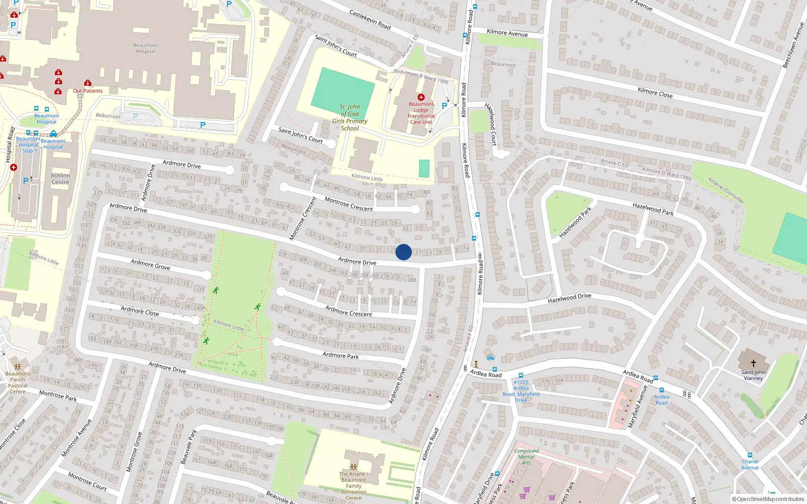 Overhead map showing the location of 21 Ardmore Drive, Artane, Dublin 5
