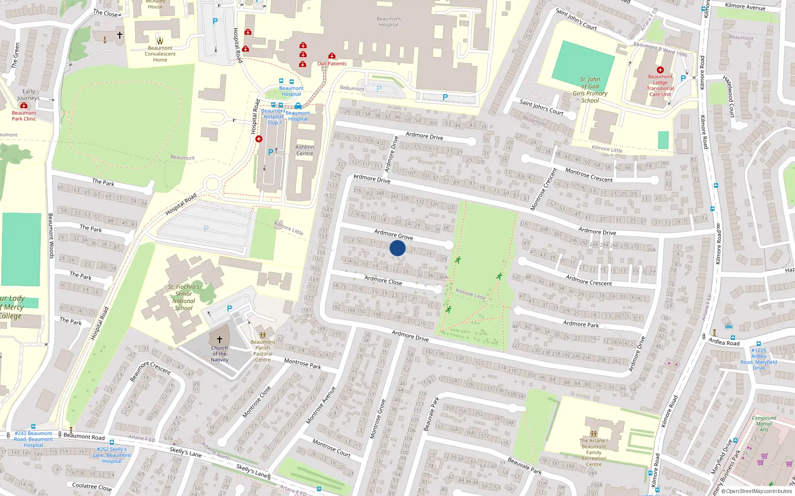 Overhead map showing the location of 21 Ardmore Grove, Artane, Dublin 5