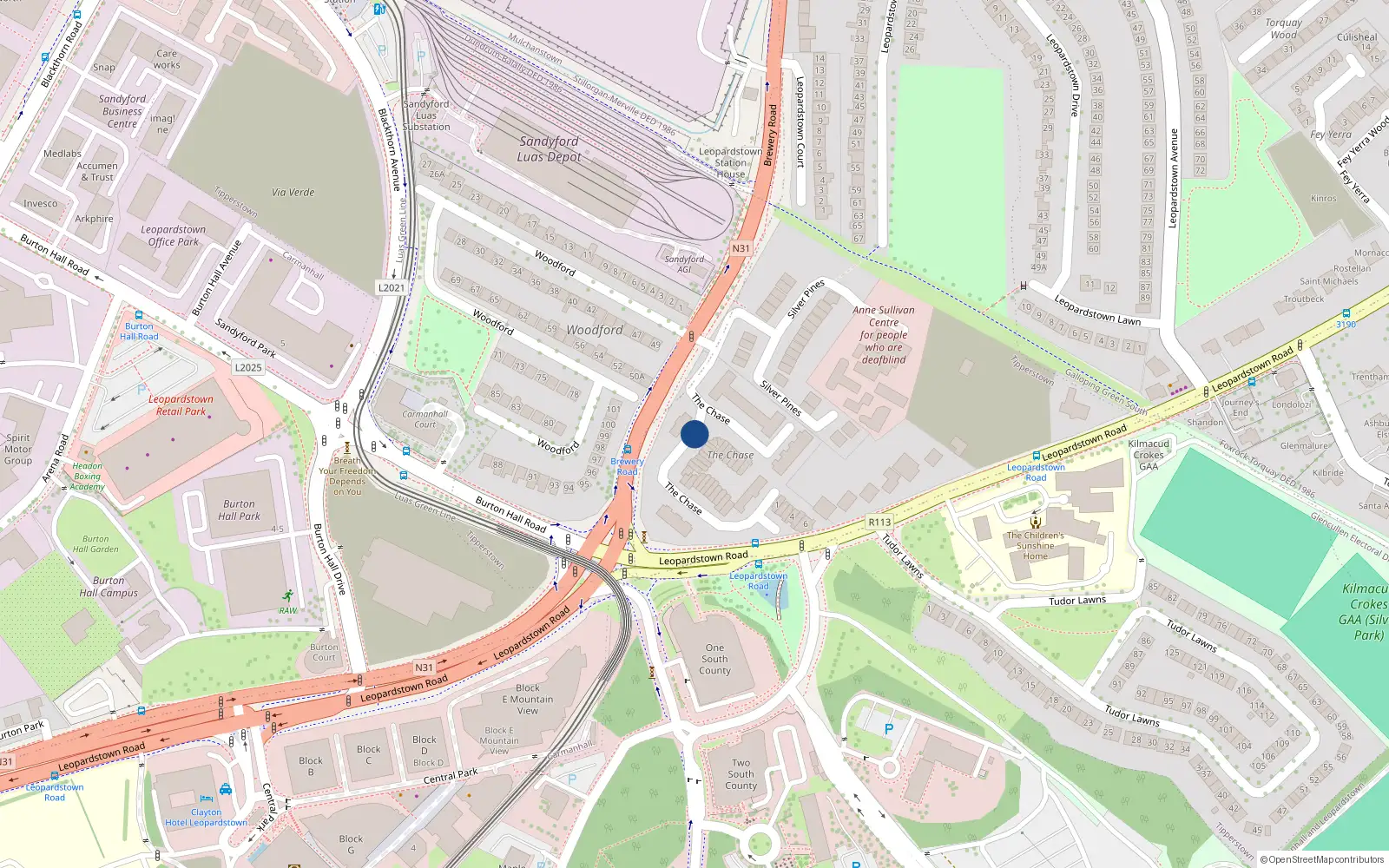 Overhead map showing the location of 21 Arkle Square, The Chase, Leopardstown