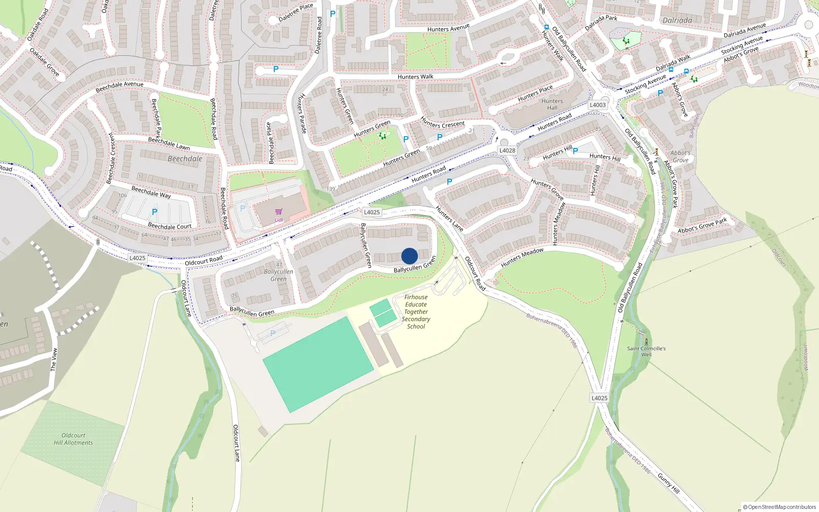 Overhead map showing the location of 21 Ballycullen Green, Dublin 24