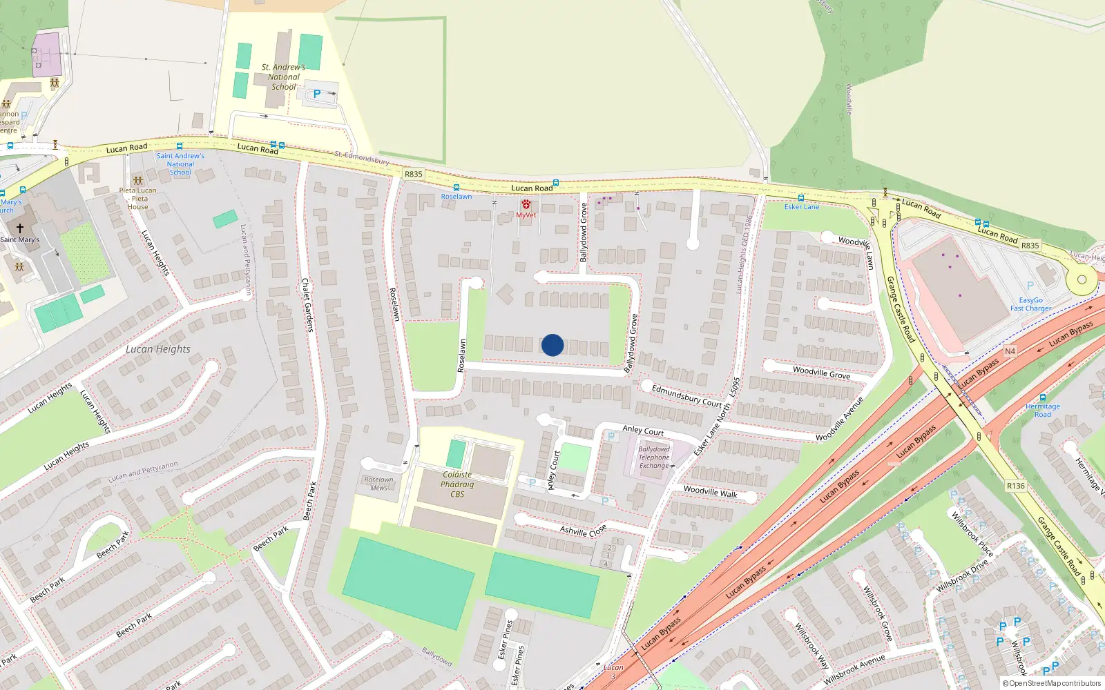 Overhead map showing the location of 21 Ballydowd Grove, Lucan