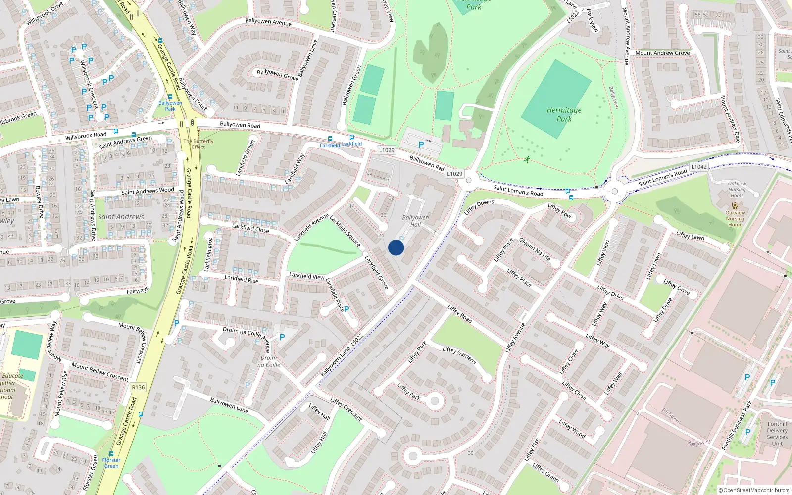 Overhead map showing the location of 21 Ballyowen Hall, Lucan