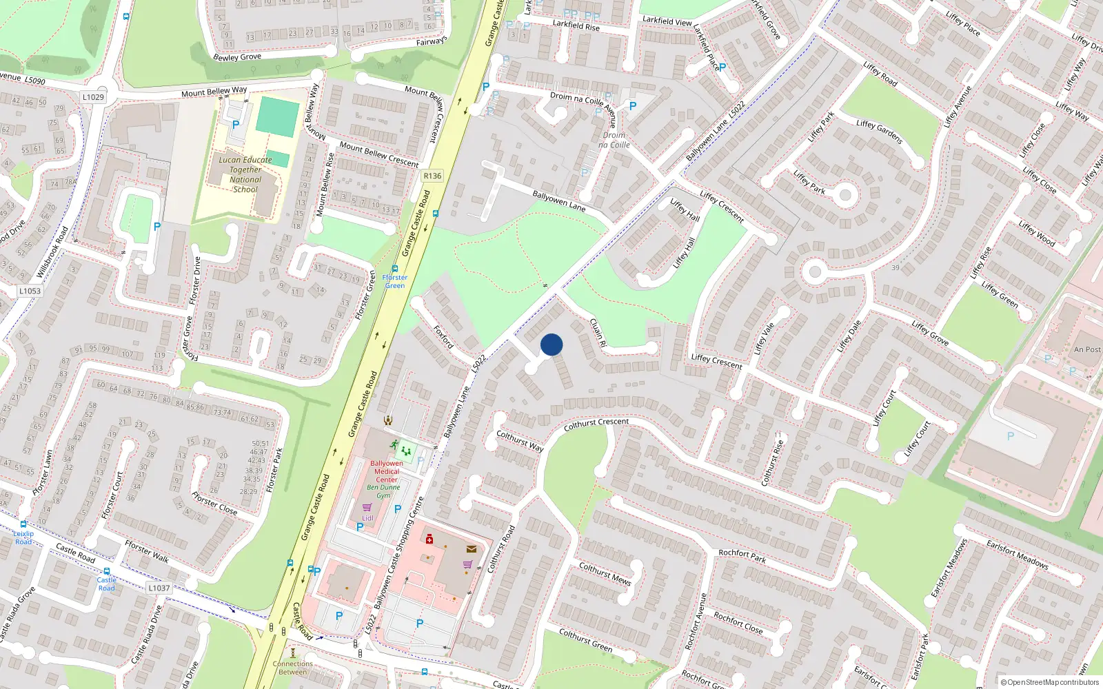 Overhead map showing the location of 21 Ballyowen Square, Lucan, Dublin