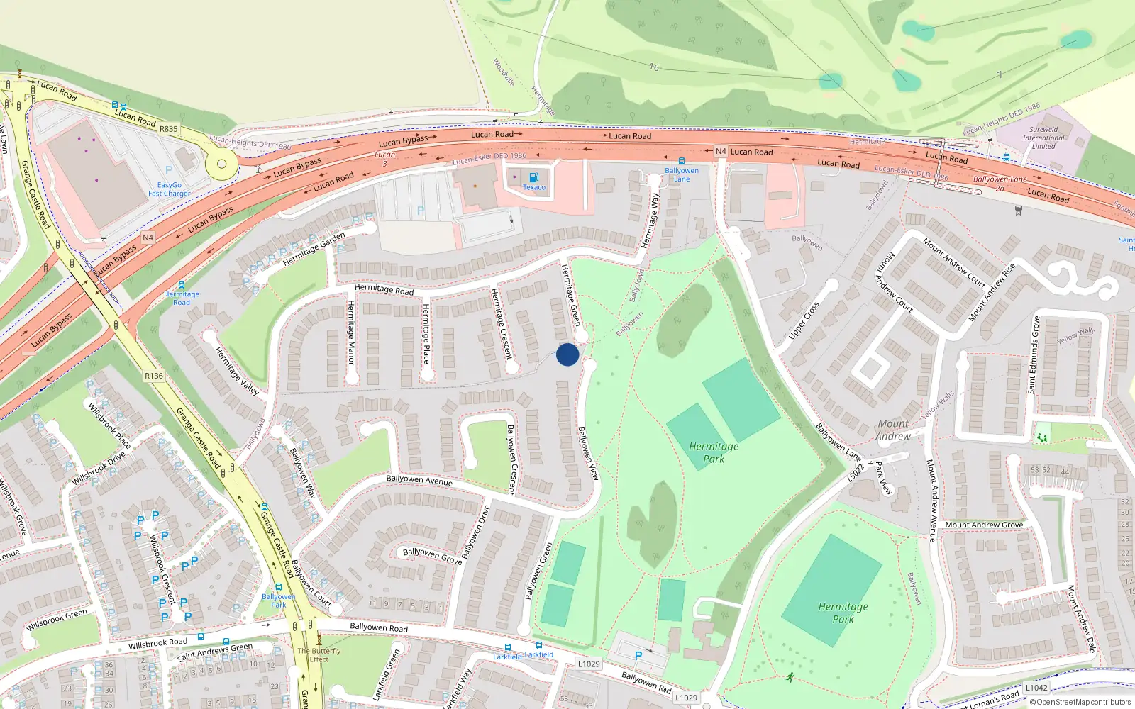 Overhead map showing the location of 21 Ballyowen View, Lucan
