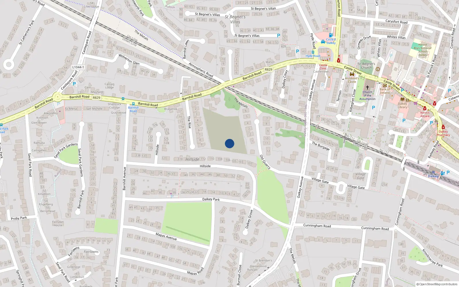 Overhead map showing the location of 21 Barnhill Place, Barnhill Road, Dalkey