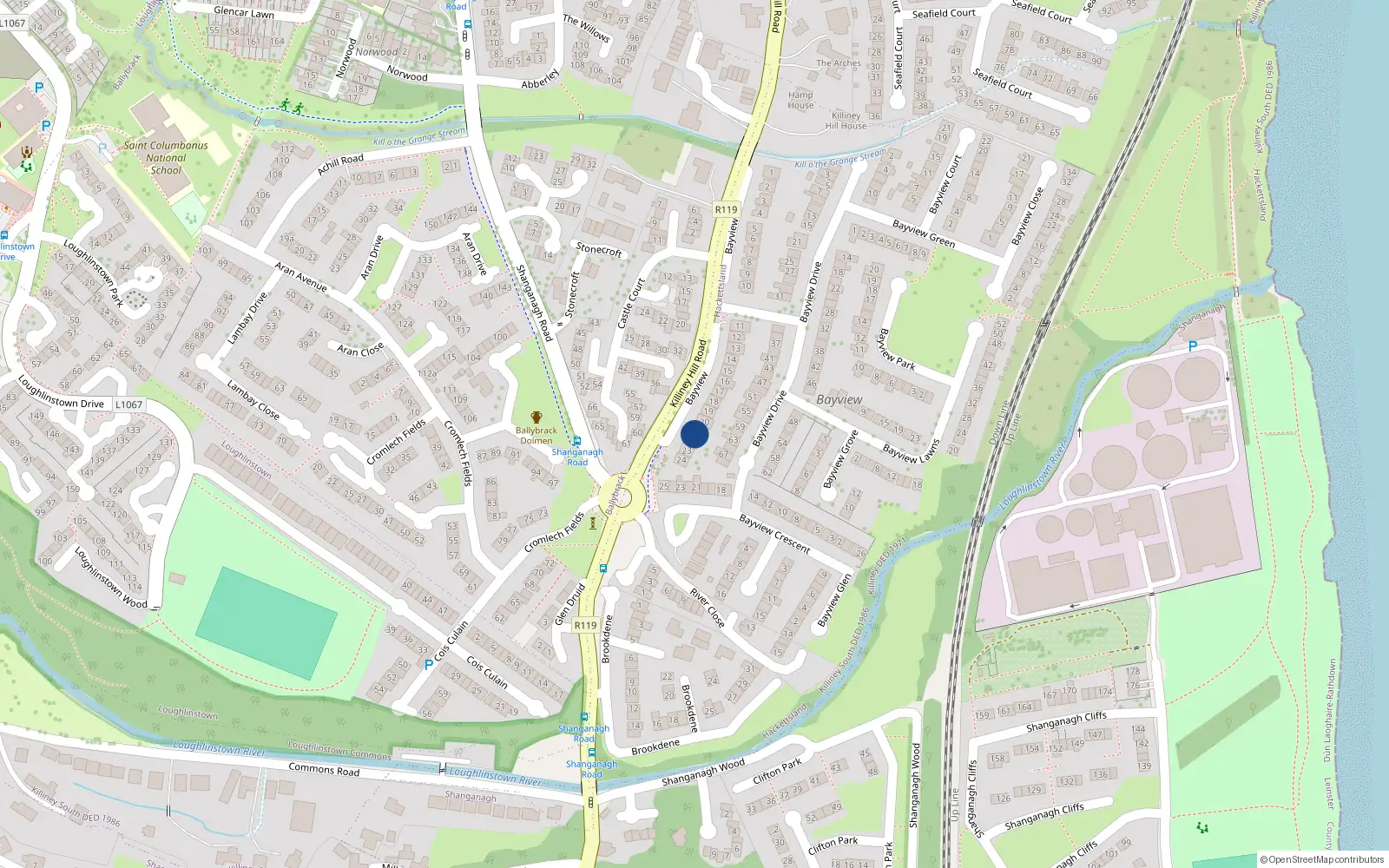 Overhead map showing the location of 21 Bayview Bungalows, Killiney Hill Road, Killiney