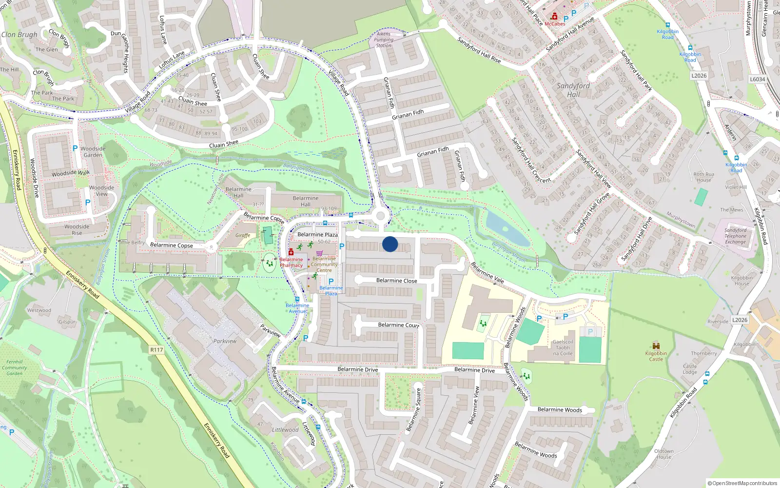 Overhead map showing the location of 21 Belarmine Vale, Dublin