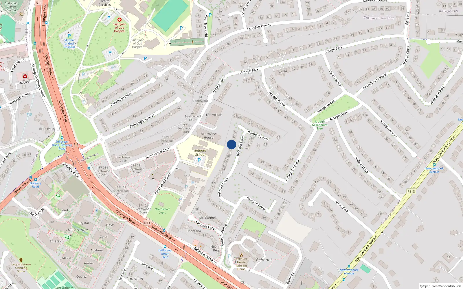 Overhead map showing the location of 21 Belmont Lawn, Stillorgan