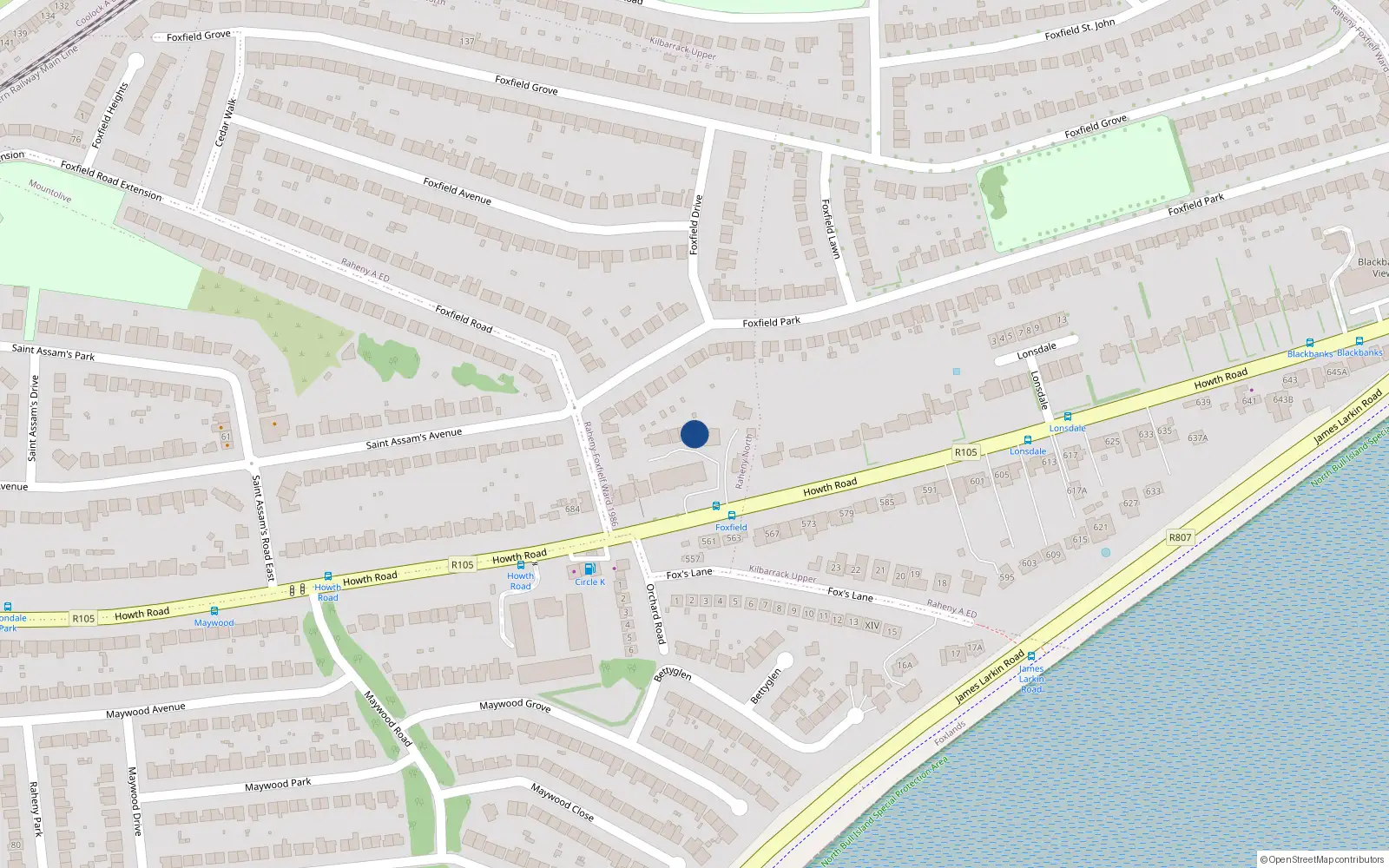 Overhead map showing the location of 21 Berehaven Place, Howth Road, Raheny Dublin 5