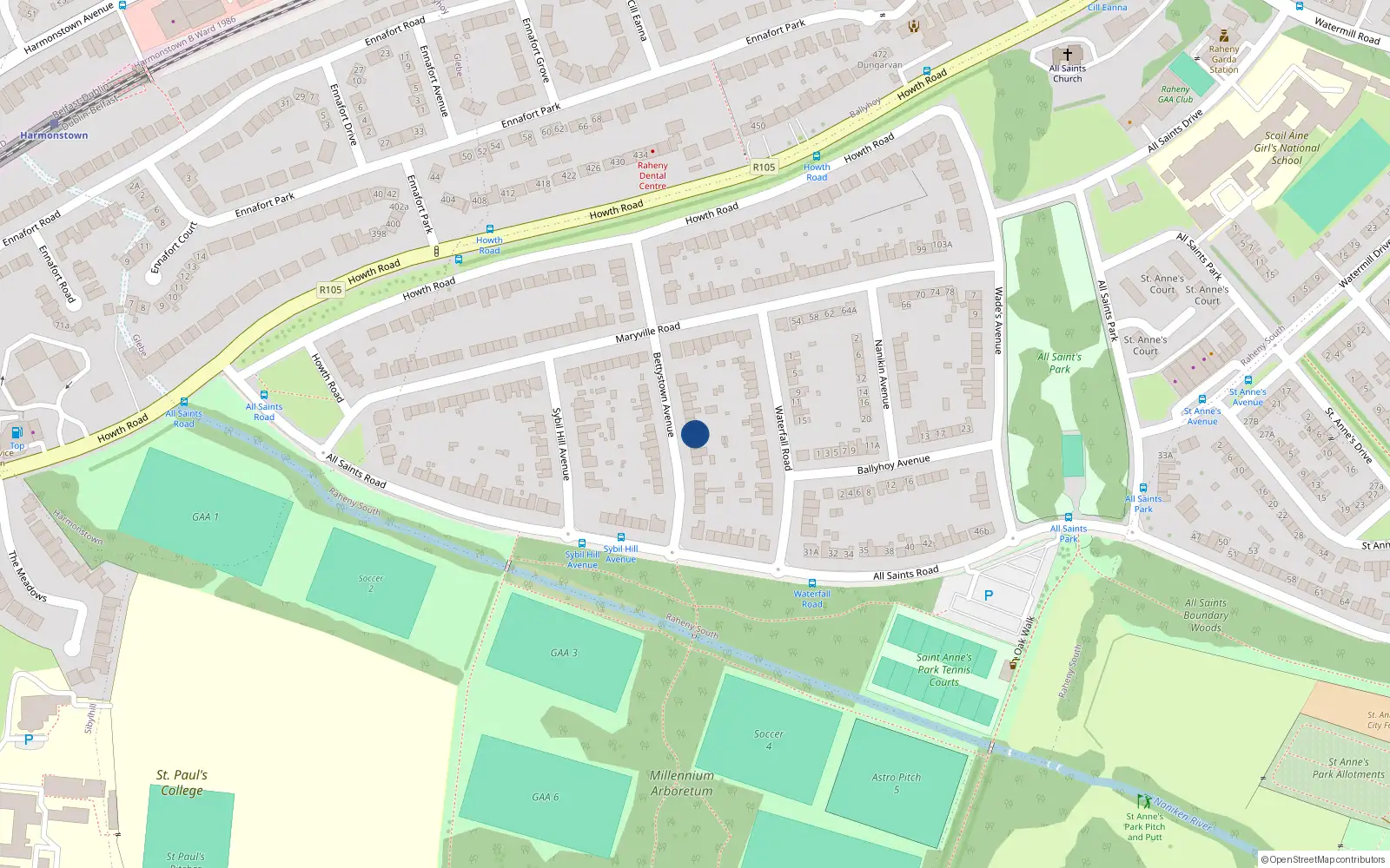 Overhead map showing the location of 21 Bettystown Avenue, Dublin 5