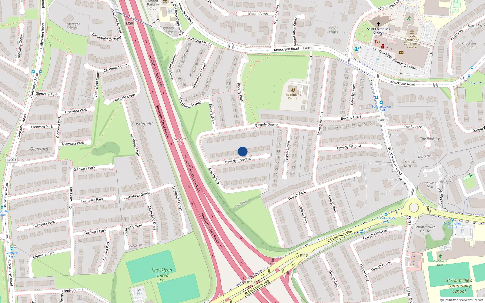 Overhead map showing the location of 21 Beverly Crescent, Dublin 16