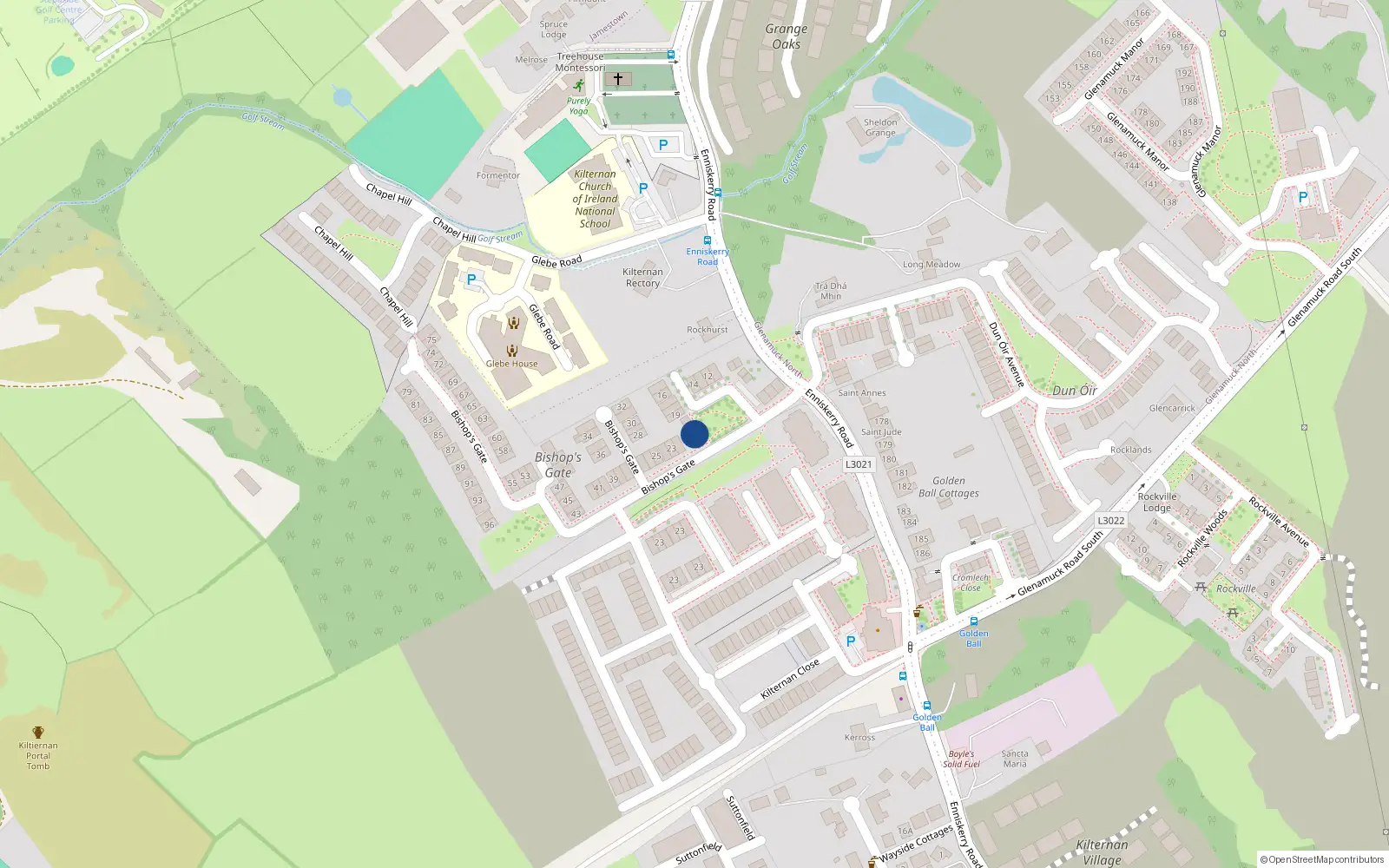 Overhead map showing the location of 21 Bishops Gate, Kilternan