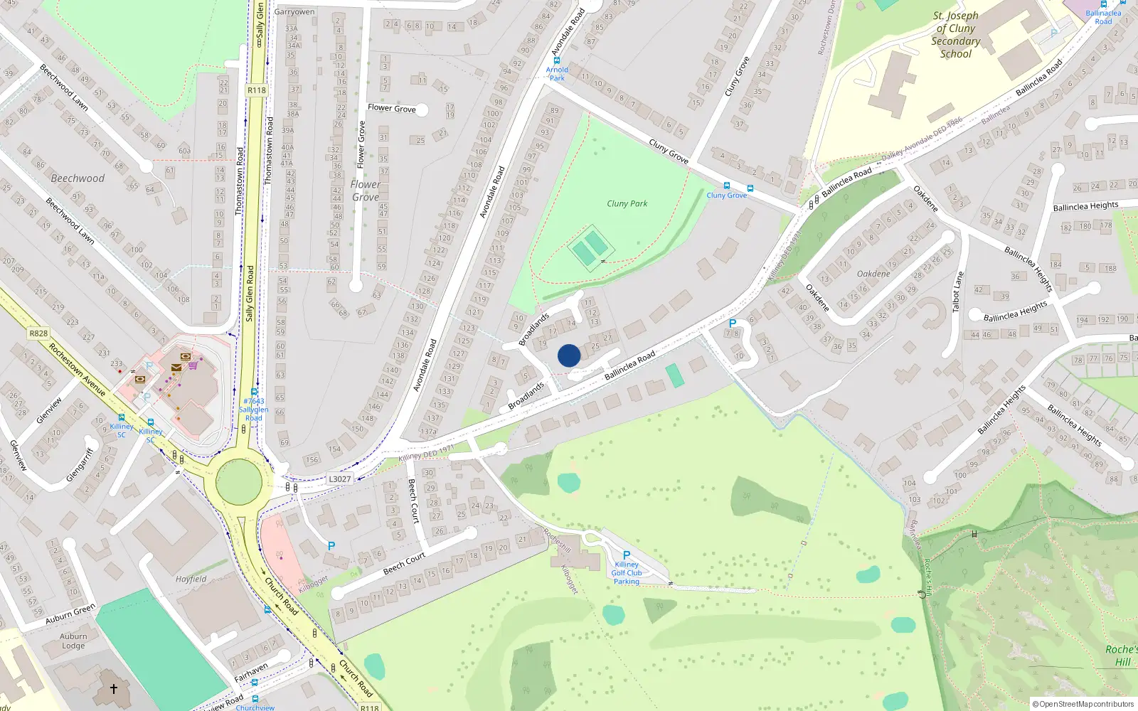Overhead map showing the location of 21 Broadlands, Ballinclea Road, Killiney