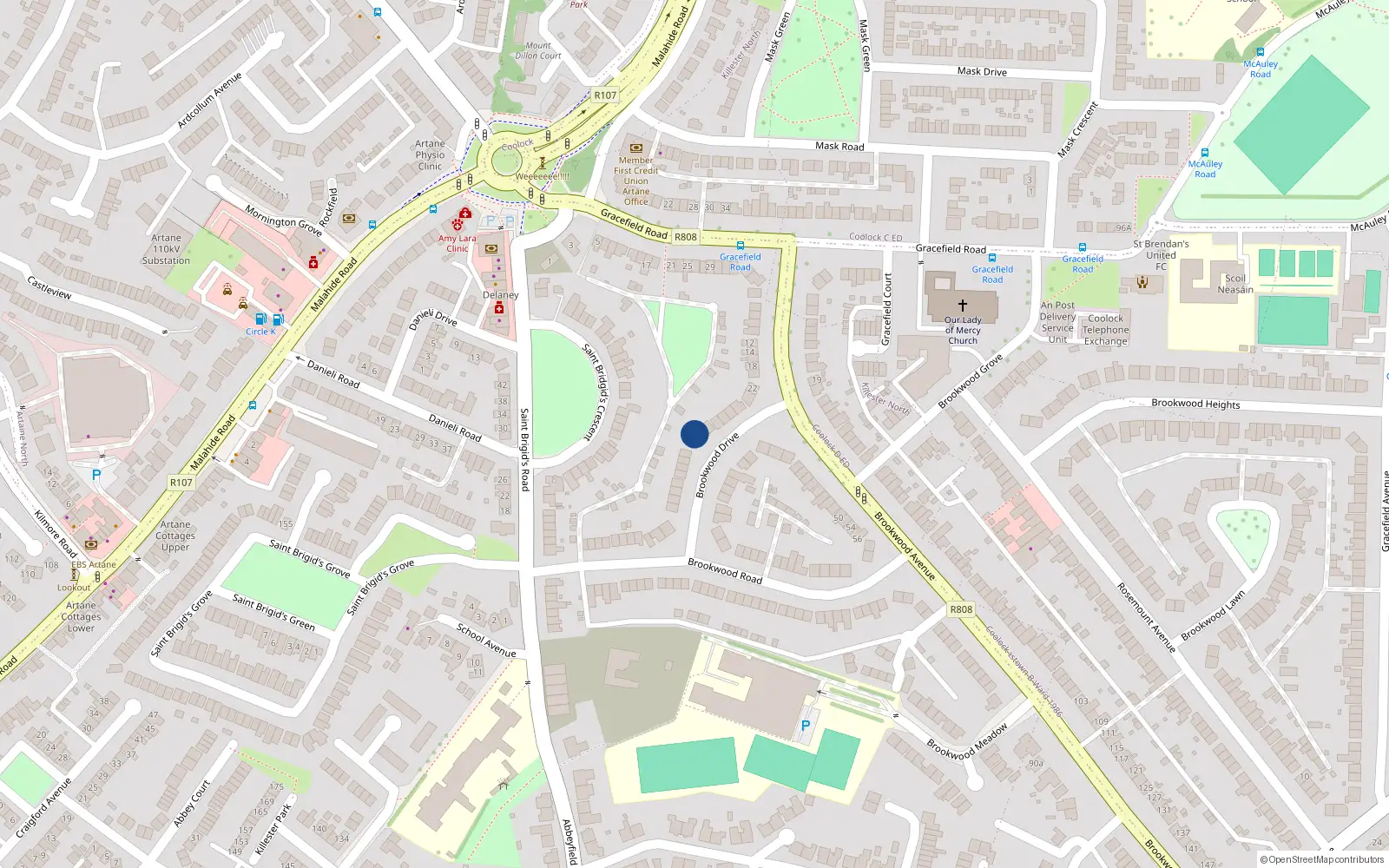 Overhead map showing the location of 21 Brookwood Drive, Dublin 5
