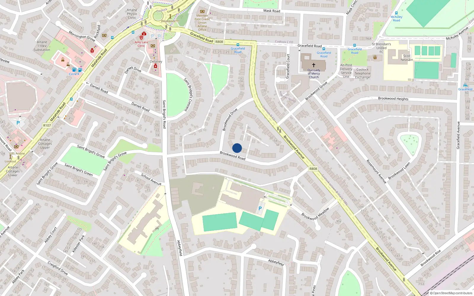 Overhead map showing the location of 21 Brookwood Road, Dublin 5