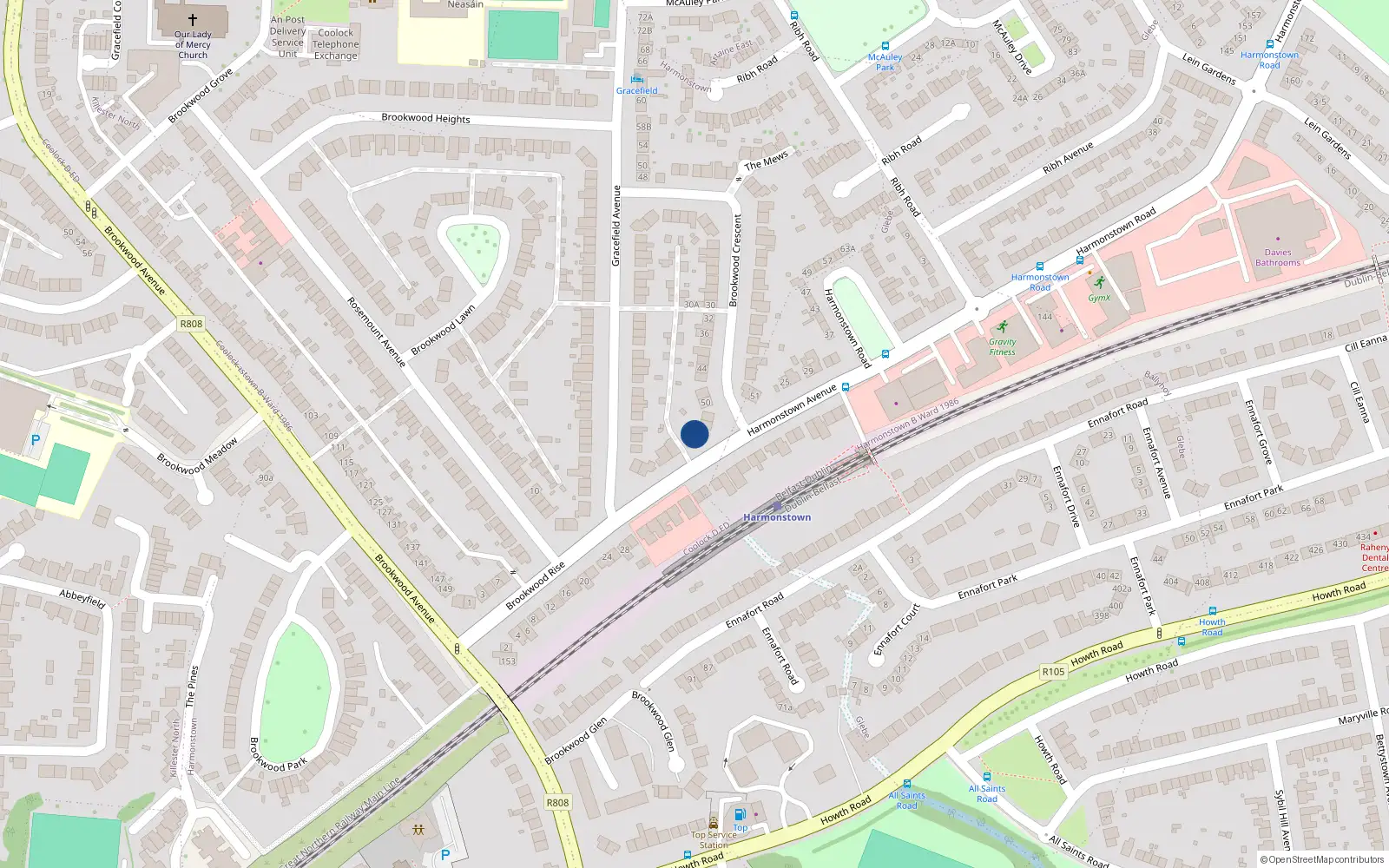 Overhead map showing the location of 21 Brookwood Rise, Dublin 5