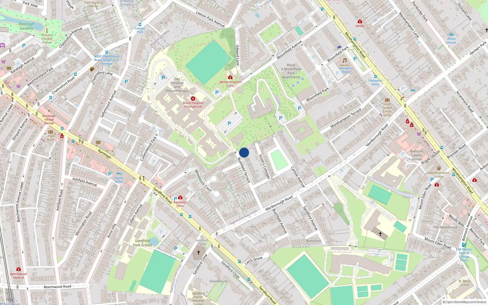 Overhead map showing the location of 21 Bushfield Terrace, Donnybrook
