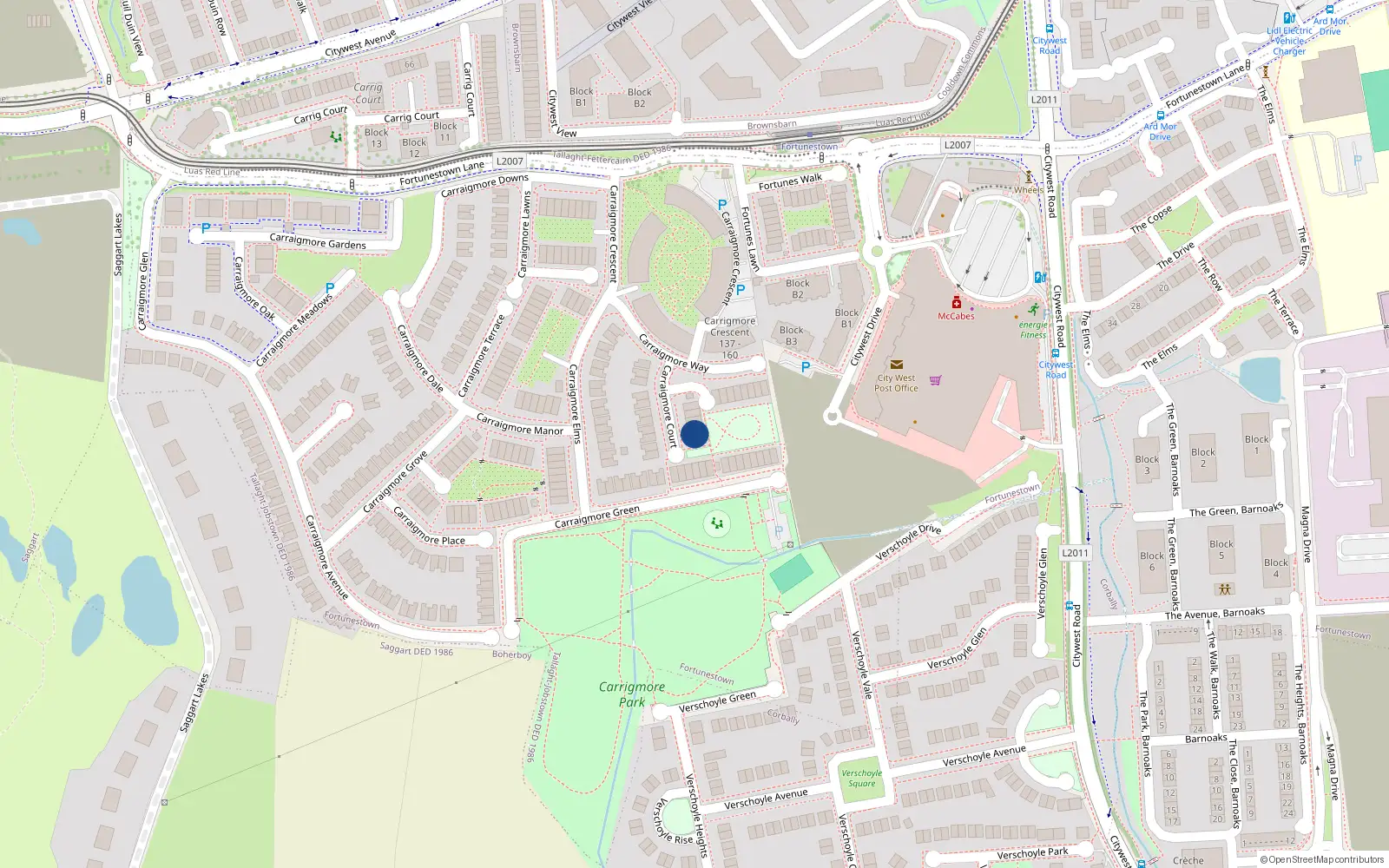 Overhead map showing the location of 21 Carrigmore Court, Saggart