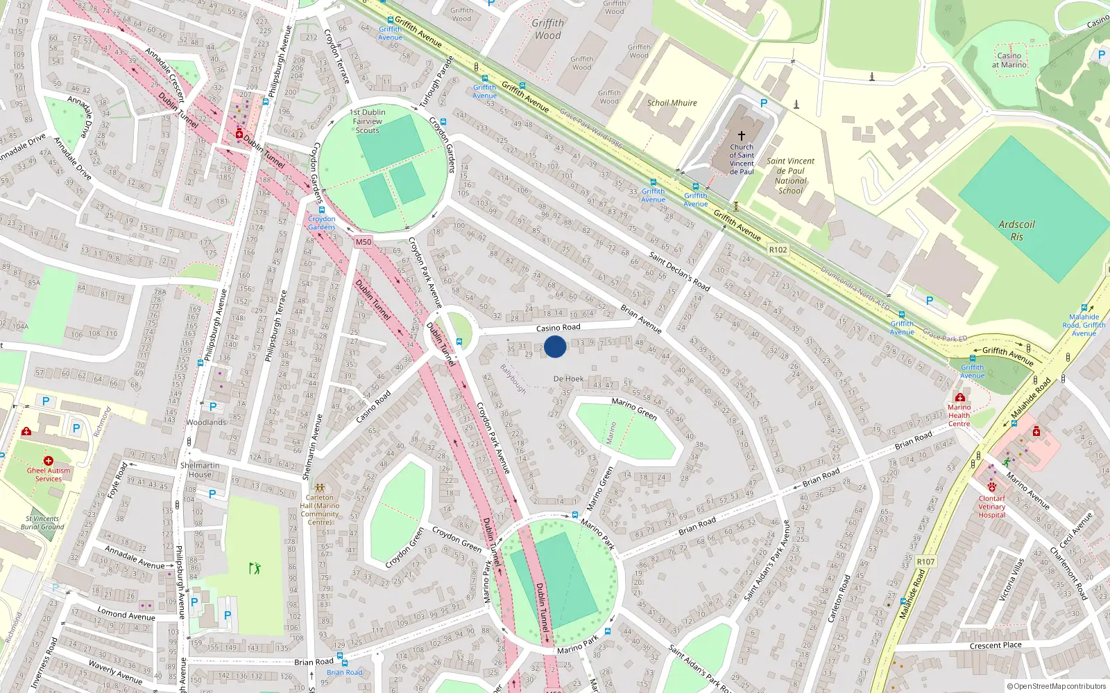 Overhead map showing the location of 21 Casino Road, Dublin 3
