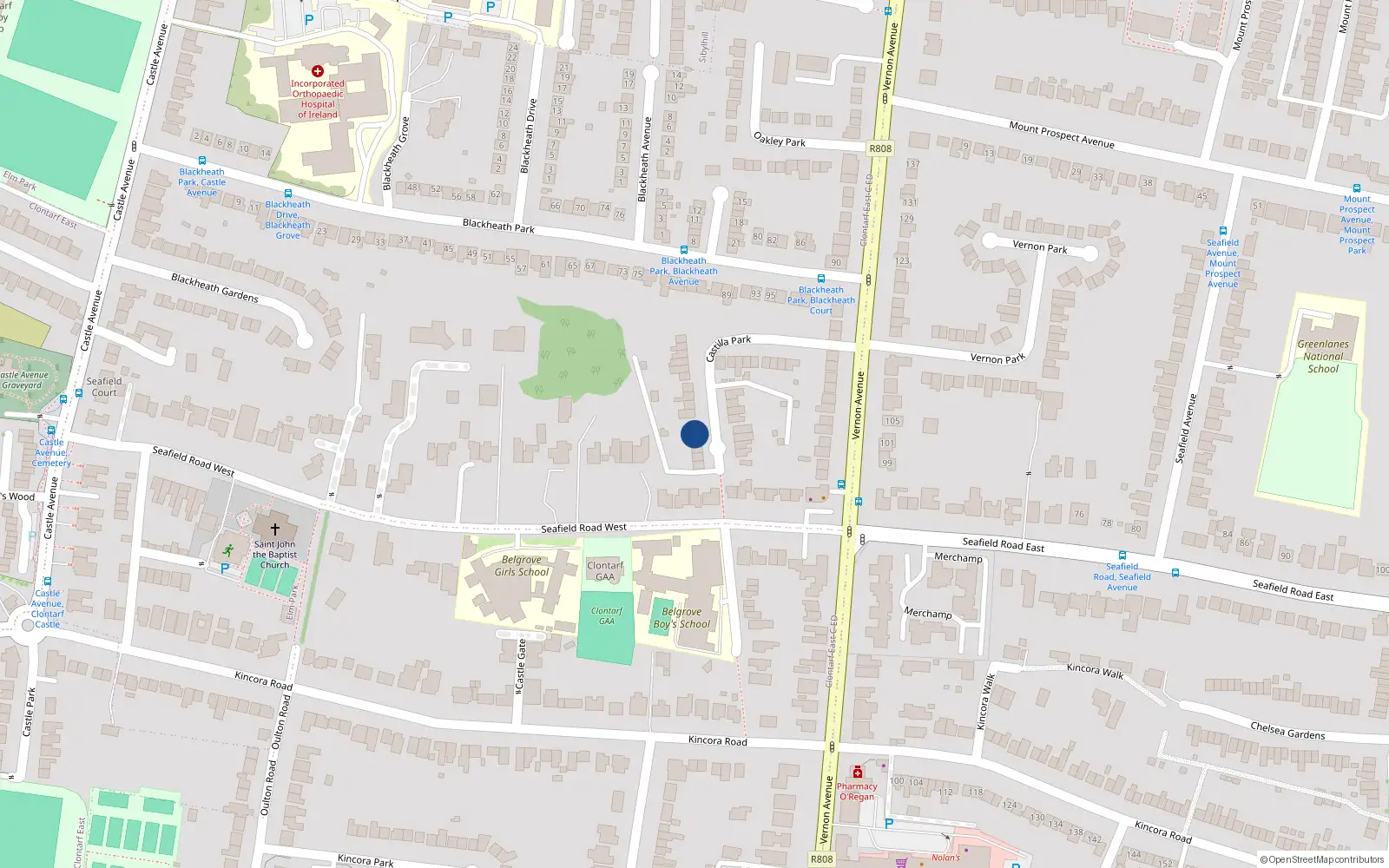 Overhead map showing the location of 21 Castilla Park, Clontarf, Dublin 3
