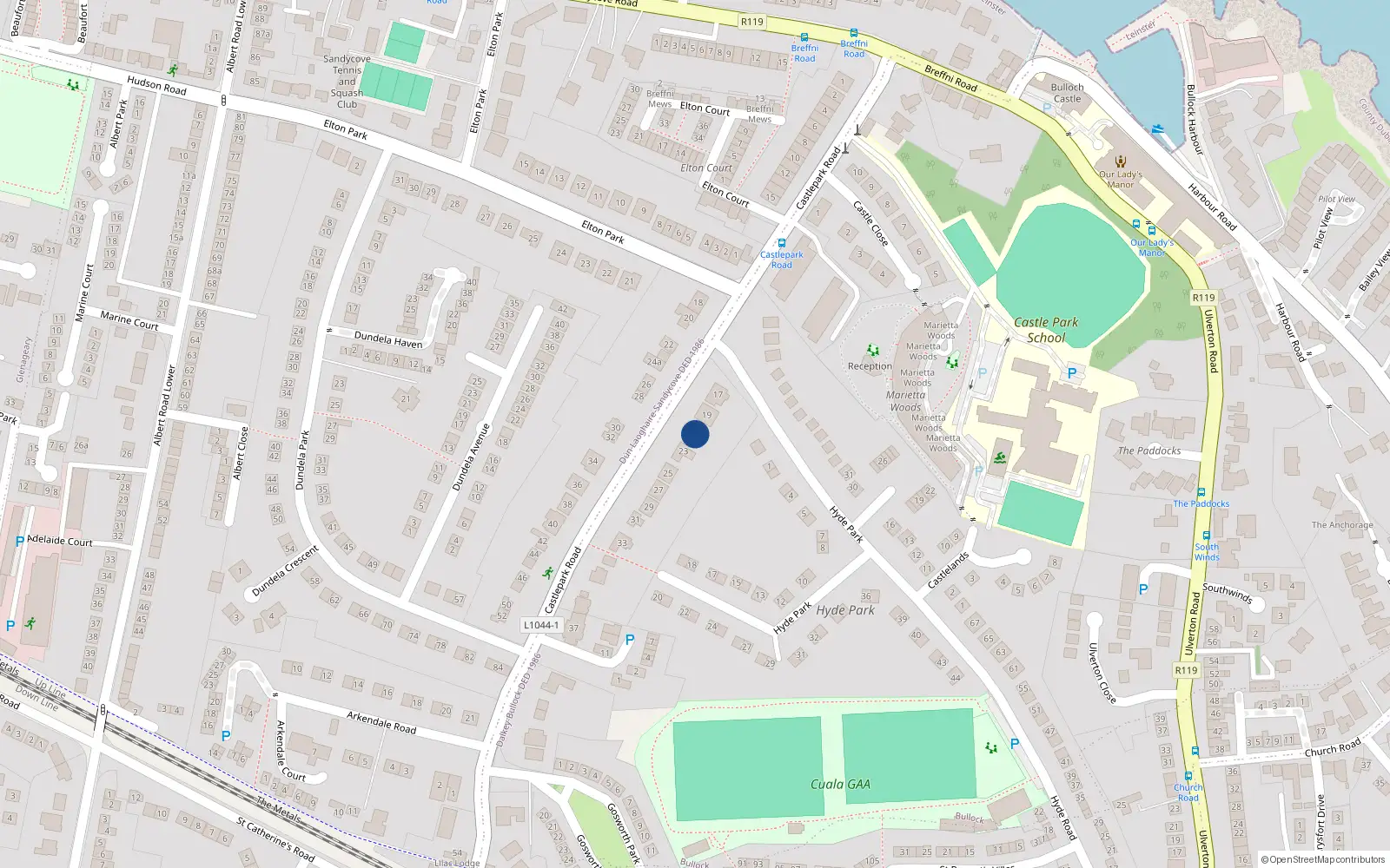 Overhead map showing the location of 21 Castle Park Road, Dublin