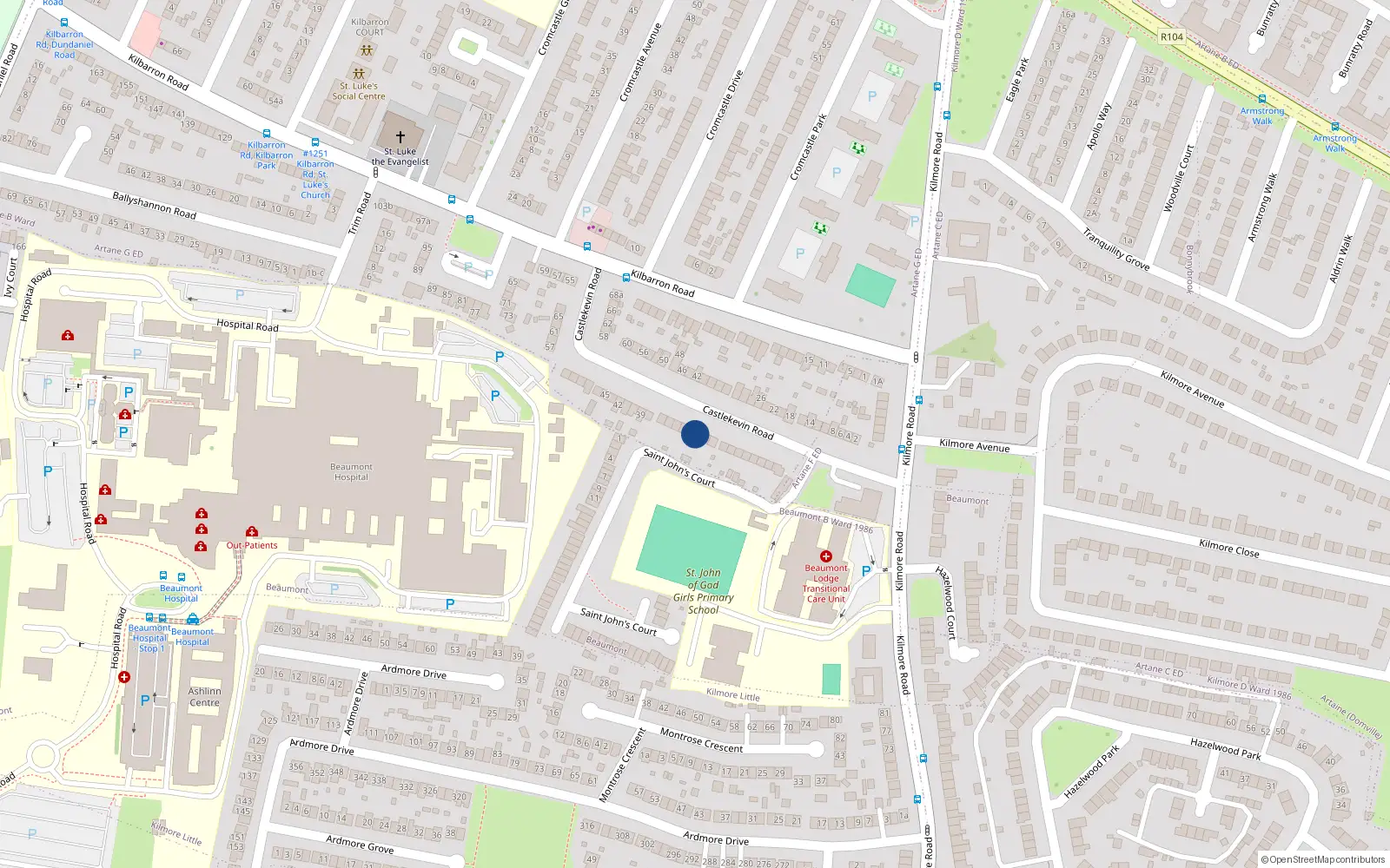 Overhead map showing the location of 21 Castlekevin Road, Kilmore West, Dublin 5