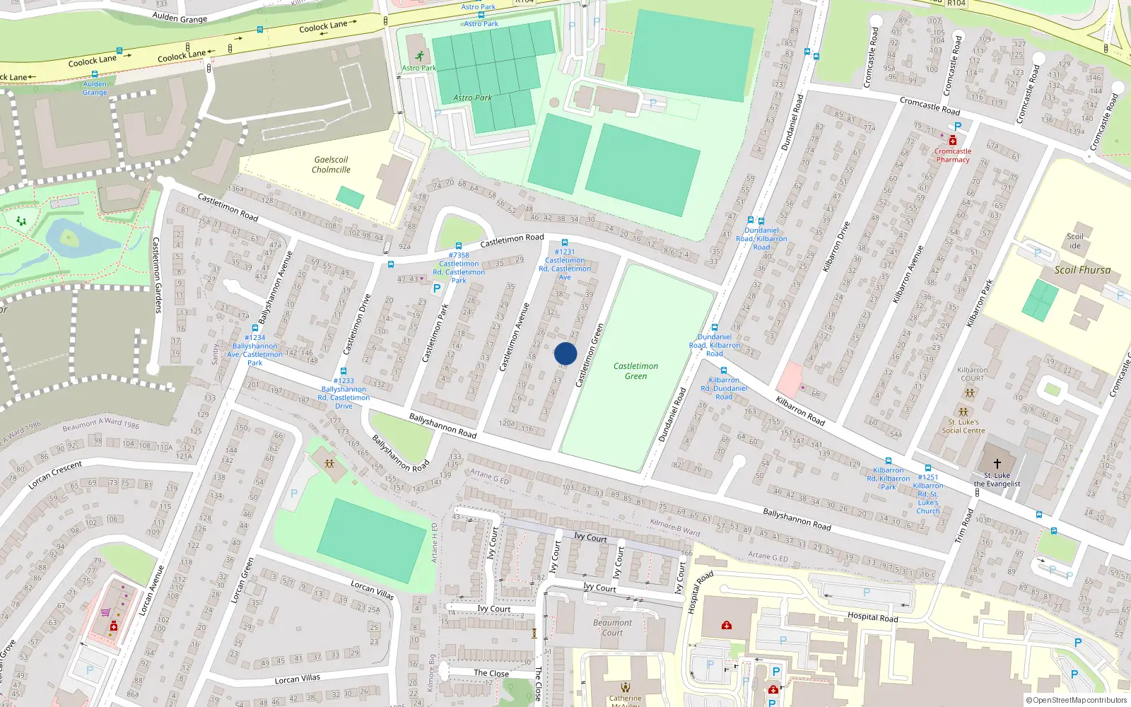 Overhead map showing the location of 21 Castletimon Green, Kilmore West, Dublin 5
