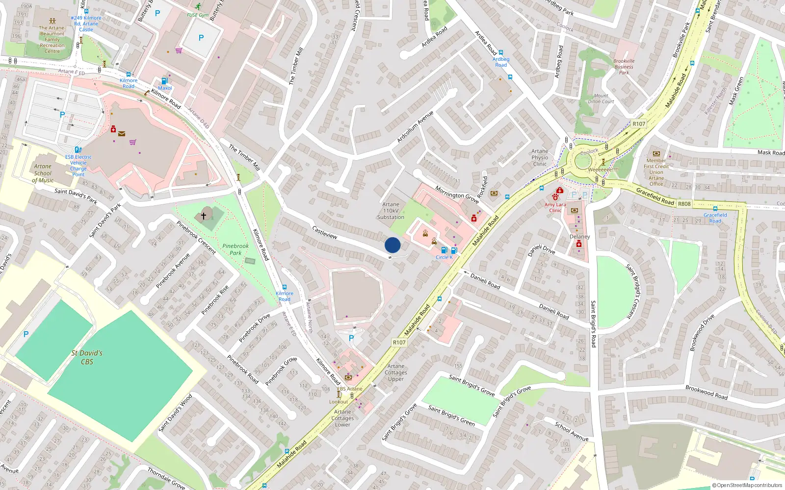 Overhead map showing the location of 21 Castleview, Artane, Dublin 5