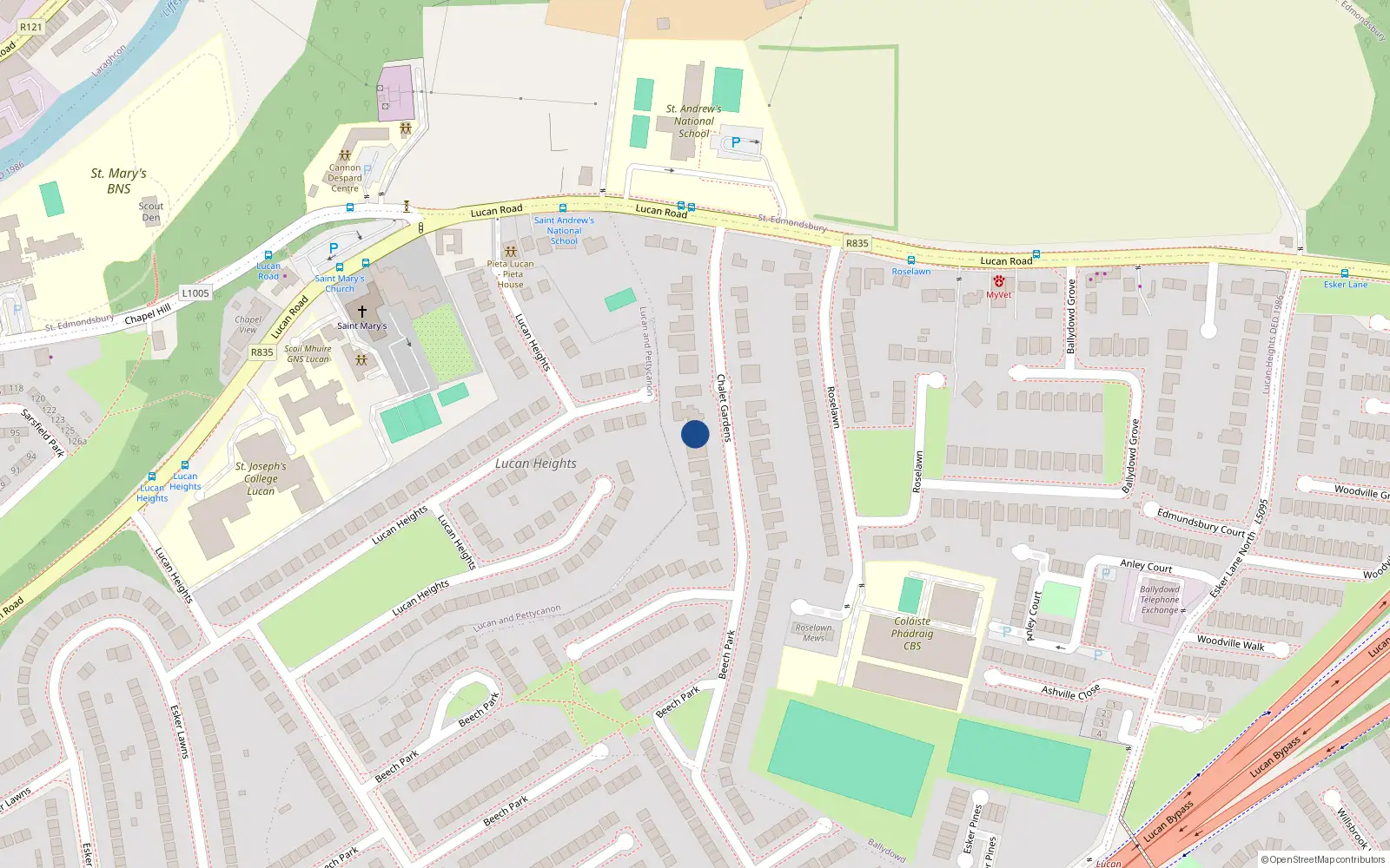 Overhead map showing the location of 21 Chalet Gardens, Lucan, Dublin