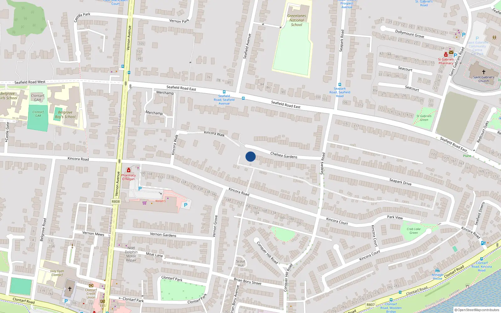 Overhead map showing the location of 21 Chelsea Gardens, Dublin 3