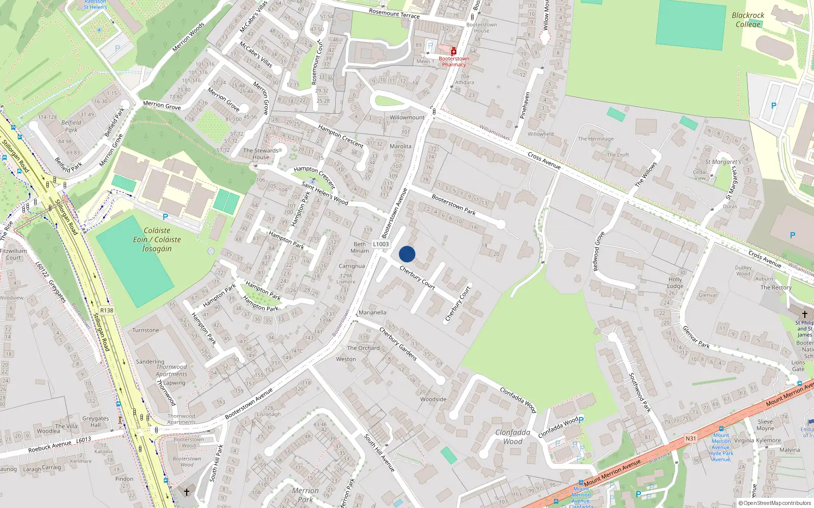Overhead map showing the location of 21 Cherbury Court, Blackrock