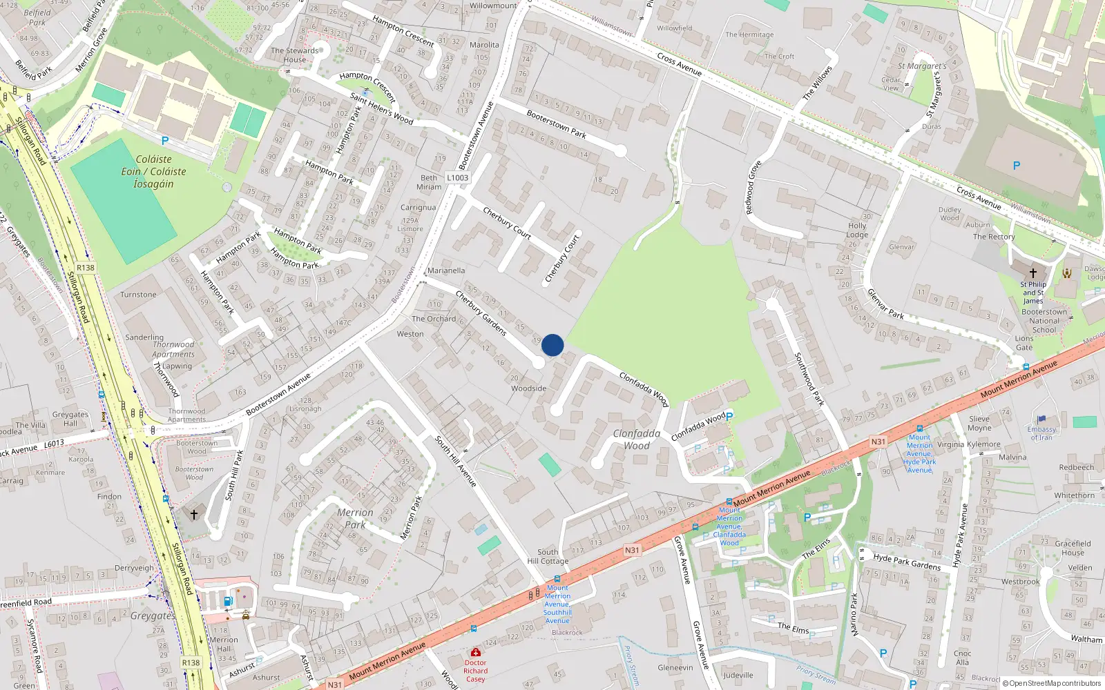 Overhead map showing the location of 21 Cherbury Gardens, Blackrock