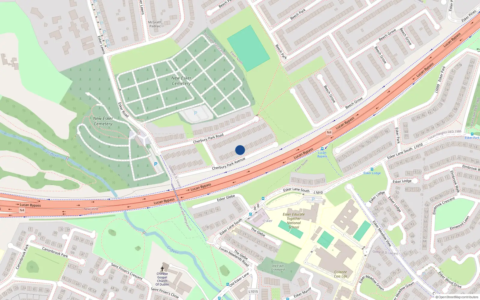 Overhead map showing the location of 21 Cherbury Park Avenue, Lucan, Dublin