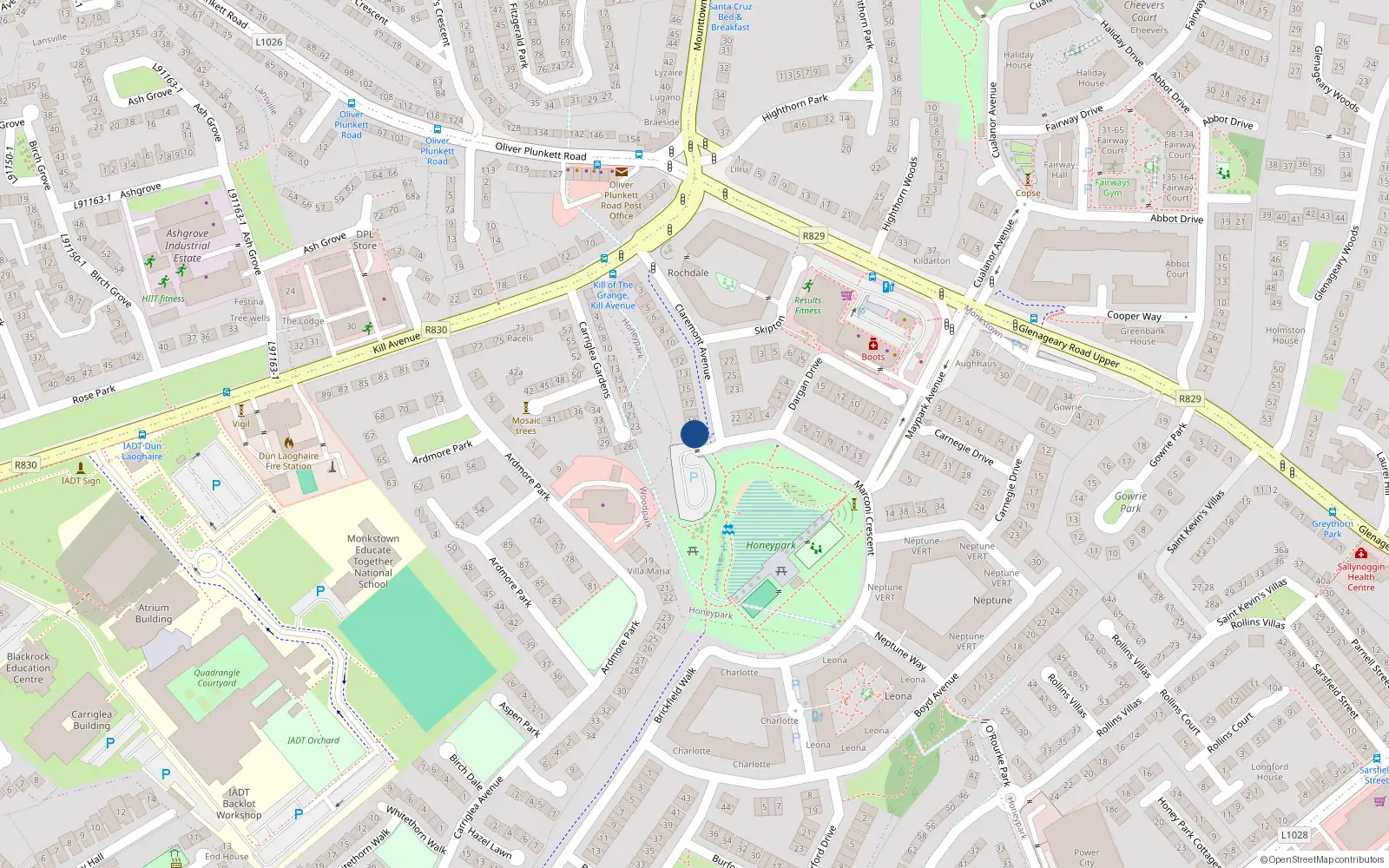 Overhead map showing the location of 21 Claremont Avenue, Dublin