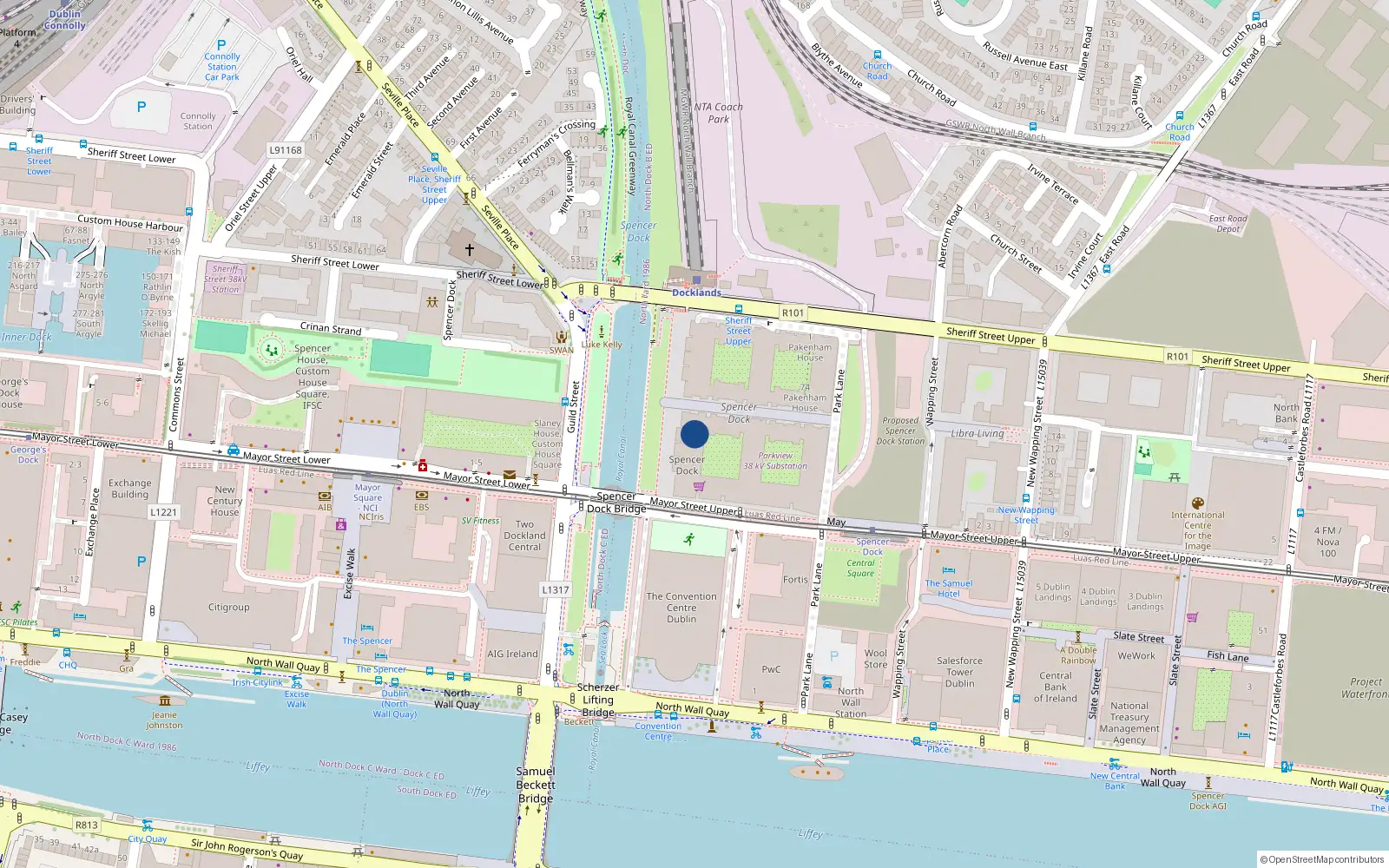 Overhead map showing the location of 21 Cloncurry House, Spencer Dock, Dublin 1
