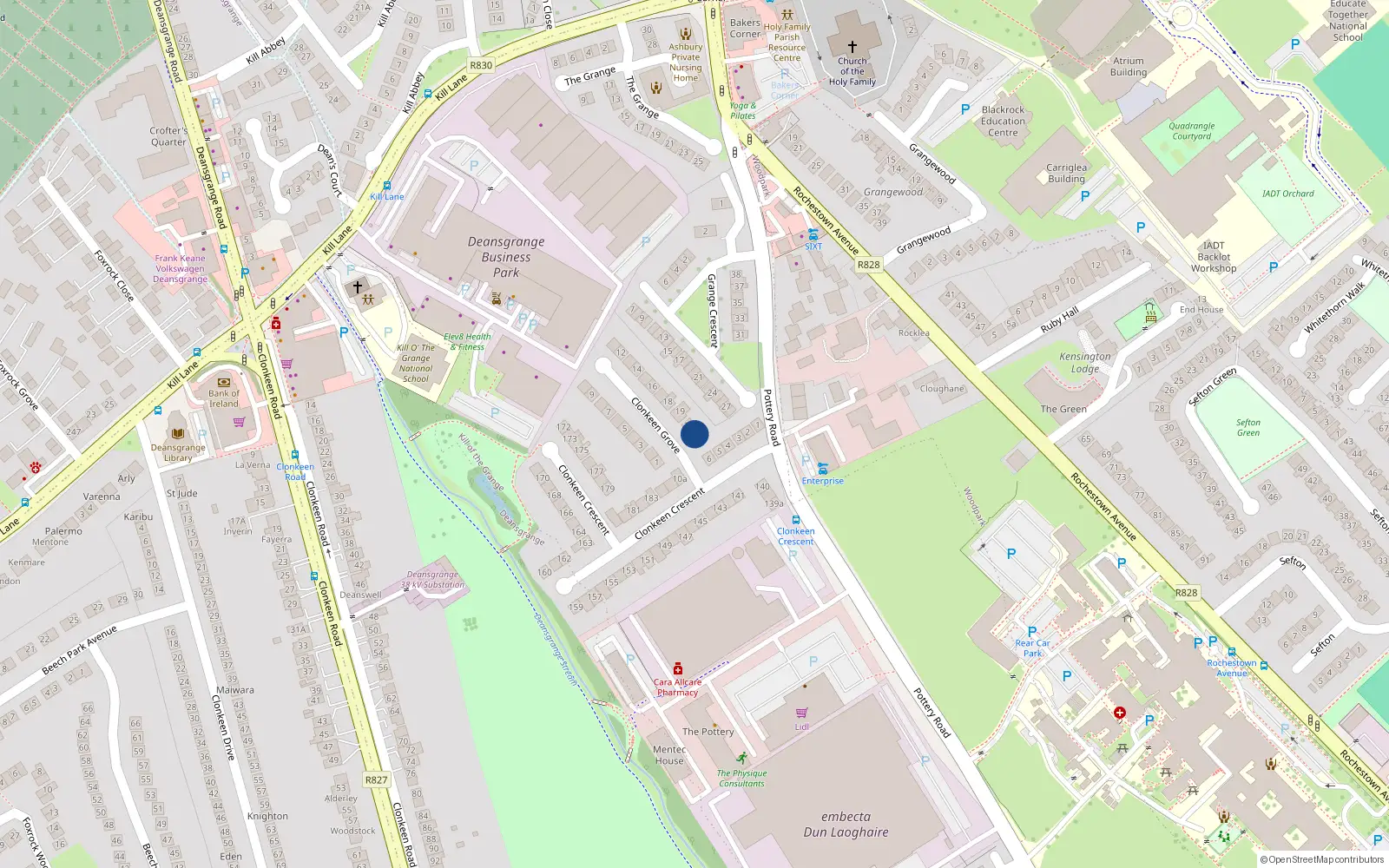 Overhead map showing the location of 21 Clonkeen Grove, Dun Laoghaire