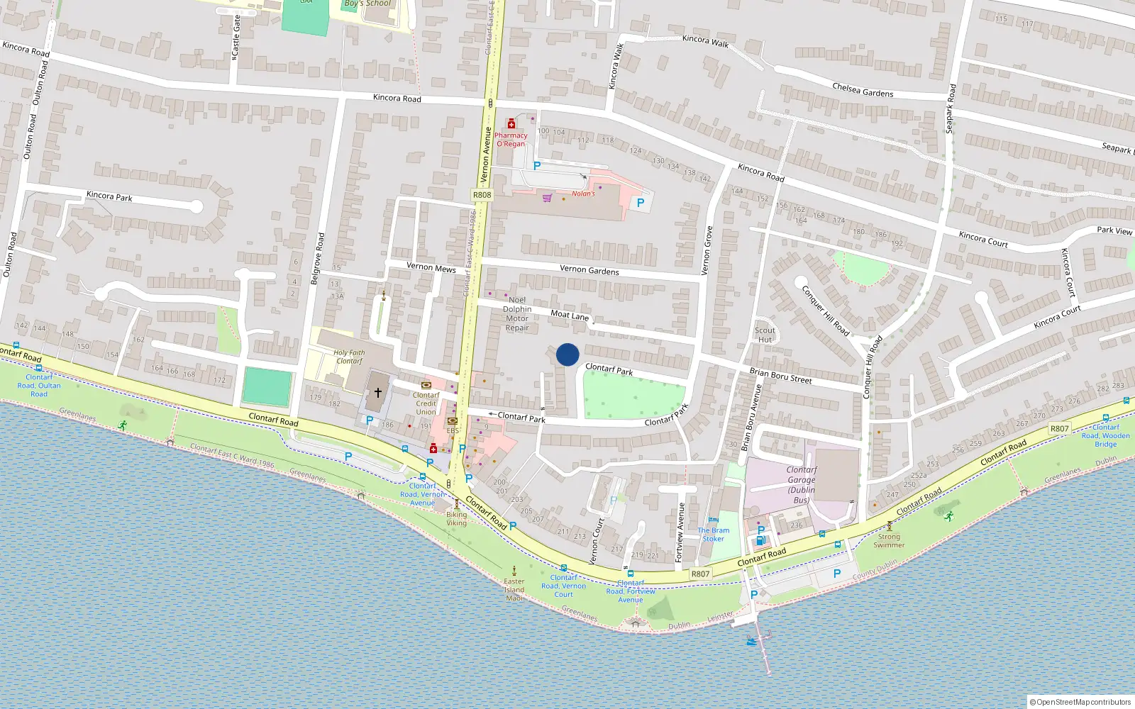 Overhead map showing the location of 21 Clontarf Park, Clontarf, Dublin 3